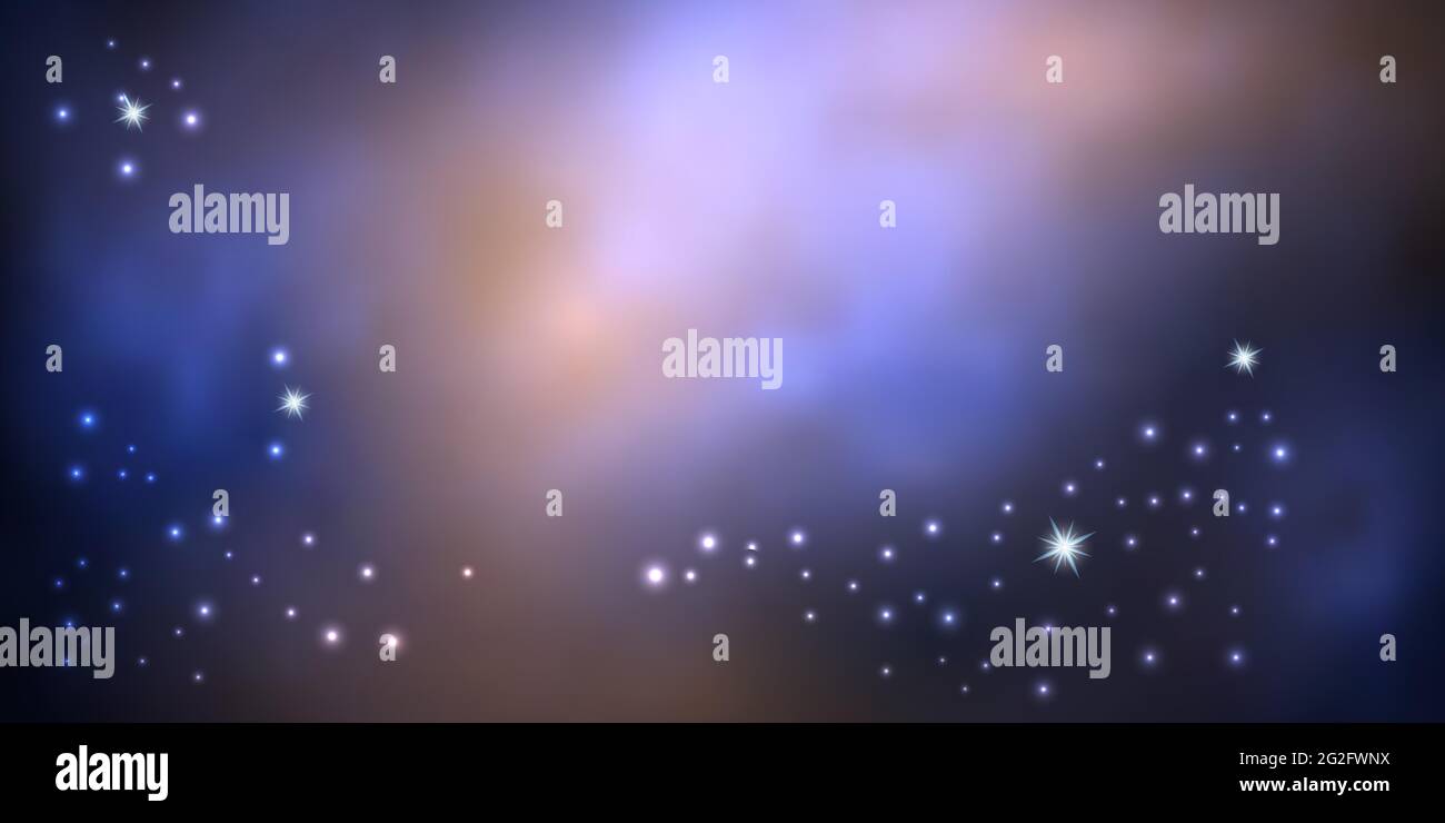 Ciel nocturne de Galaxy. Ciel nocturne coloré avec poussière d'étoile brillante et nébuleuse. Nuages bleus et coucher de soleil, toile de fond abstraite. Illustration vectorielle Illustration de Vecteur