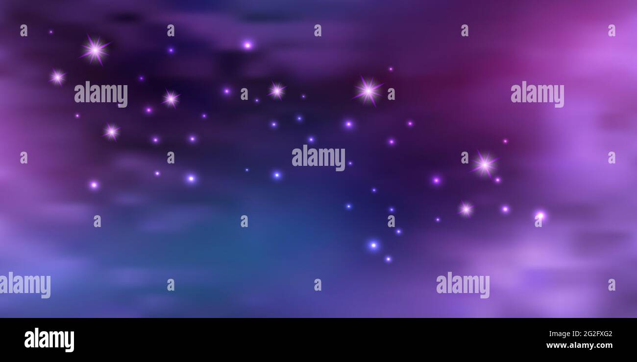 Violet galaxie nuit ciel étoilé. Arrière-plan d'espace coloré avec étoiles brillantes volantes.Illustration vectorielle abstraite Illustration de Vecteur