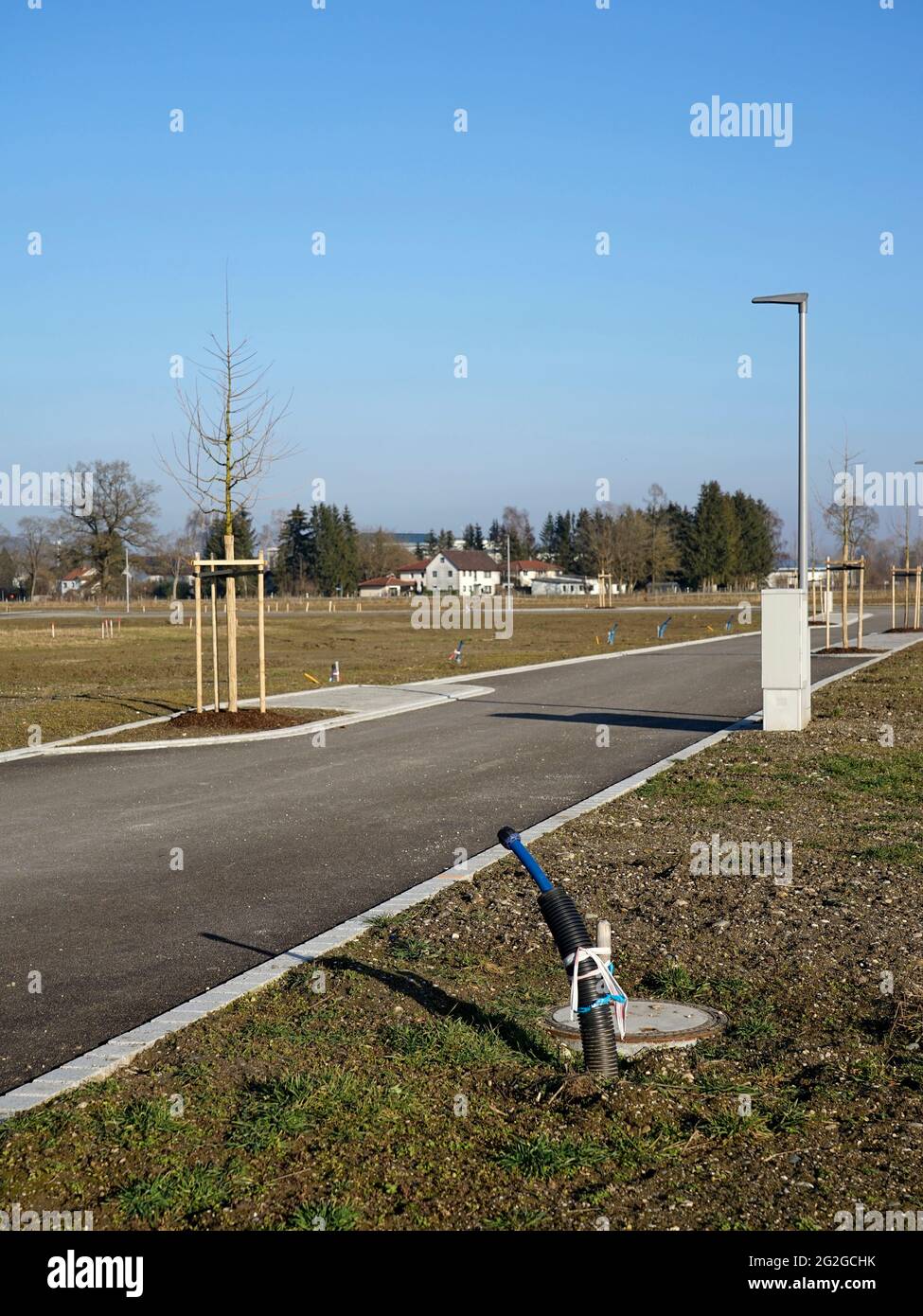 Allemagne, Bavière, haute-Bavière, quartier Altötting, zone de construction, nouvelle voie d'accès, connexions, câbles souterrains Banque D'Images