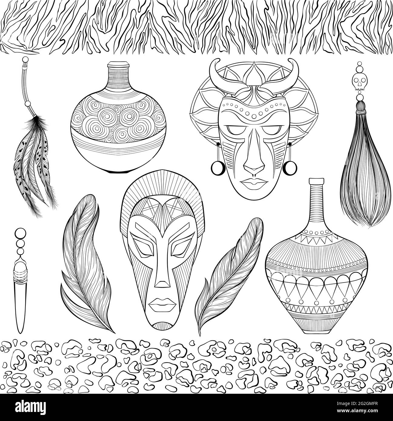 Ensemble de différents objets ethniques africains Illustration de Vecteur