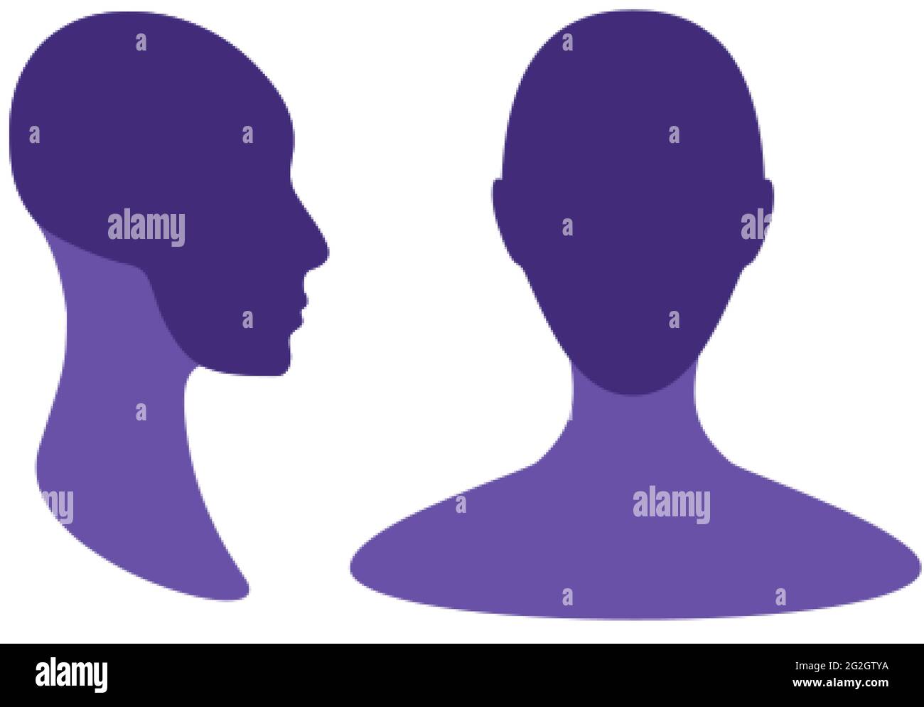 Silhouette d'avatar de profil de vue avant et latérale neutre du sexe avec une zone de crâne et de menton en surbrillance Illustration de Vecteur