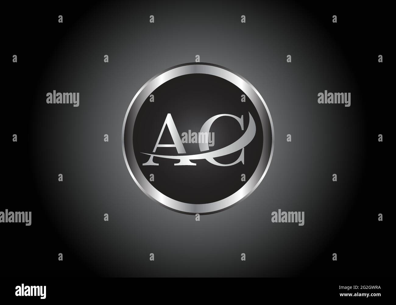 Lettre argentée AC combinaison métal logo de l'alphabet conception avec la couleur grise sur le noir et blanc dégradé design pour une entreprise ou une entreprise Illustration de Vecteur