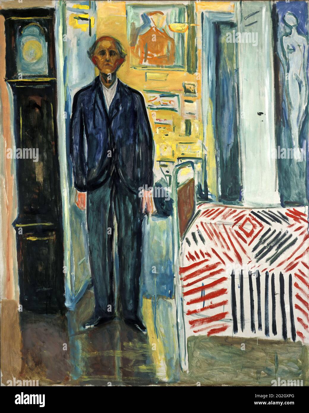 Edvard Munch - Auto-portrait entre l'horloge et le lit Banque D'Images