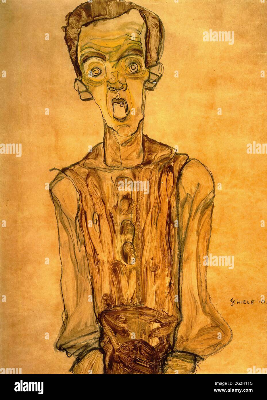 Tableau Toile Egon Schiele Autoportrait - Cadre Prêt à Accrocher Décoration