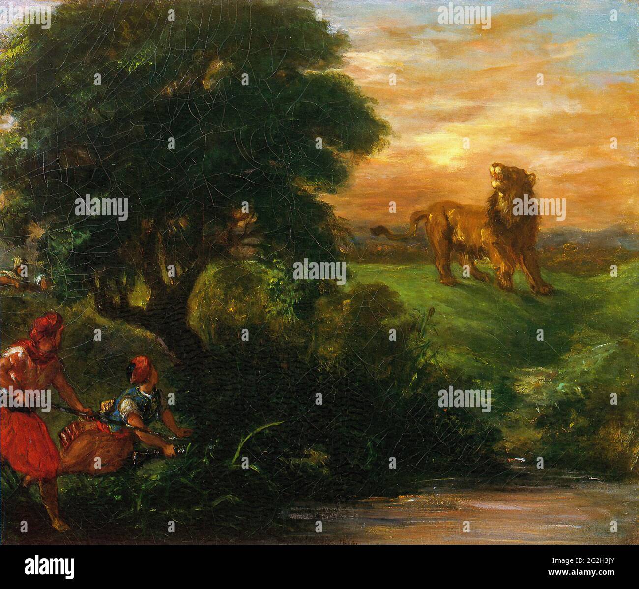 Lion hunt eugène delacroix Banque de photographies et d’images à haute