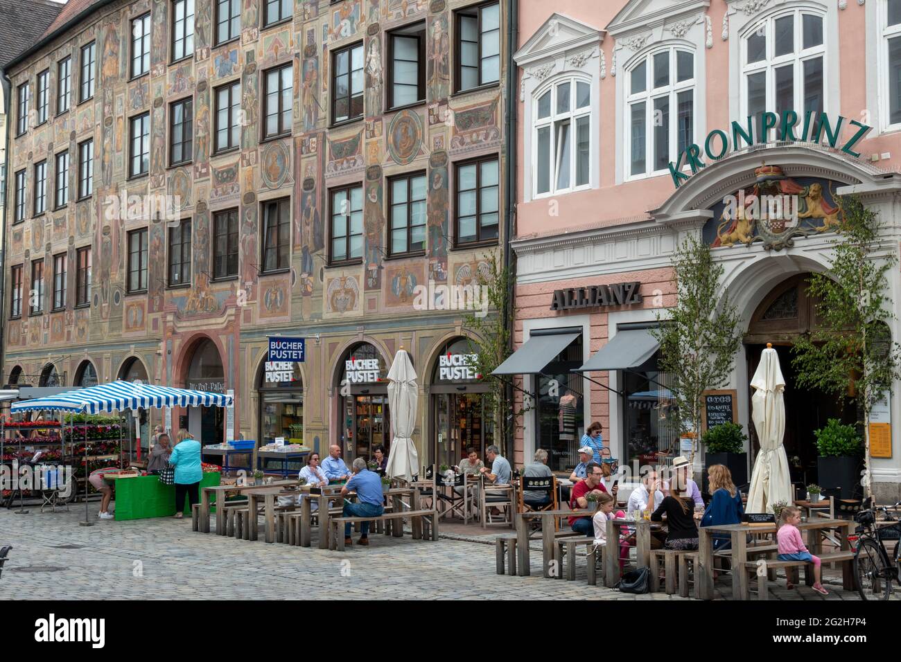Peinture de façade d'une ancienne maison de paysage, vieille ville, Landshut, Basse-Bavière, Bavière, Allemagne Banque D'Images