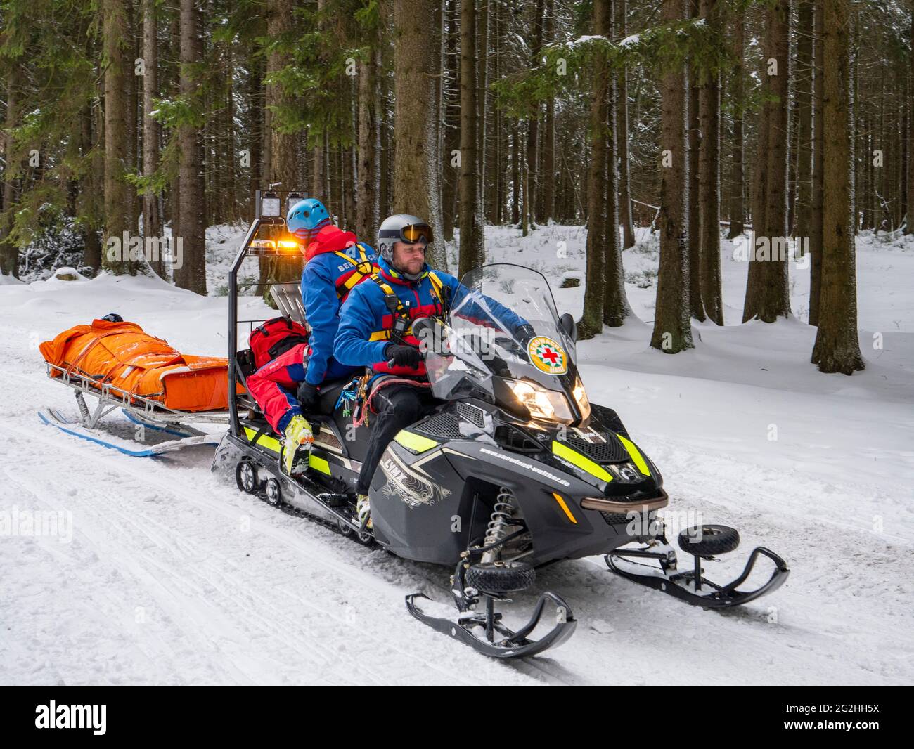 Sauvetage en montagne, service de secours en service, Harz, Saxe-Anhalt, Allemagne Banque D'Images