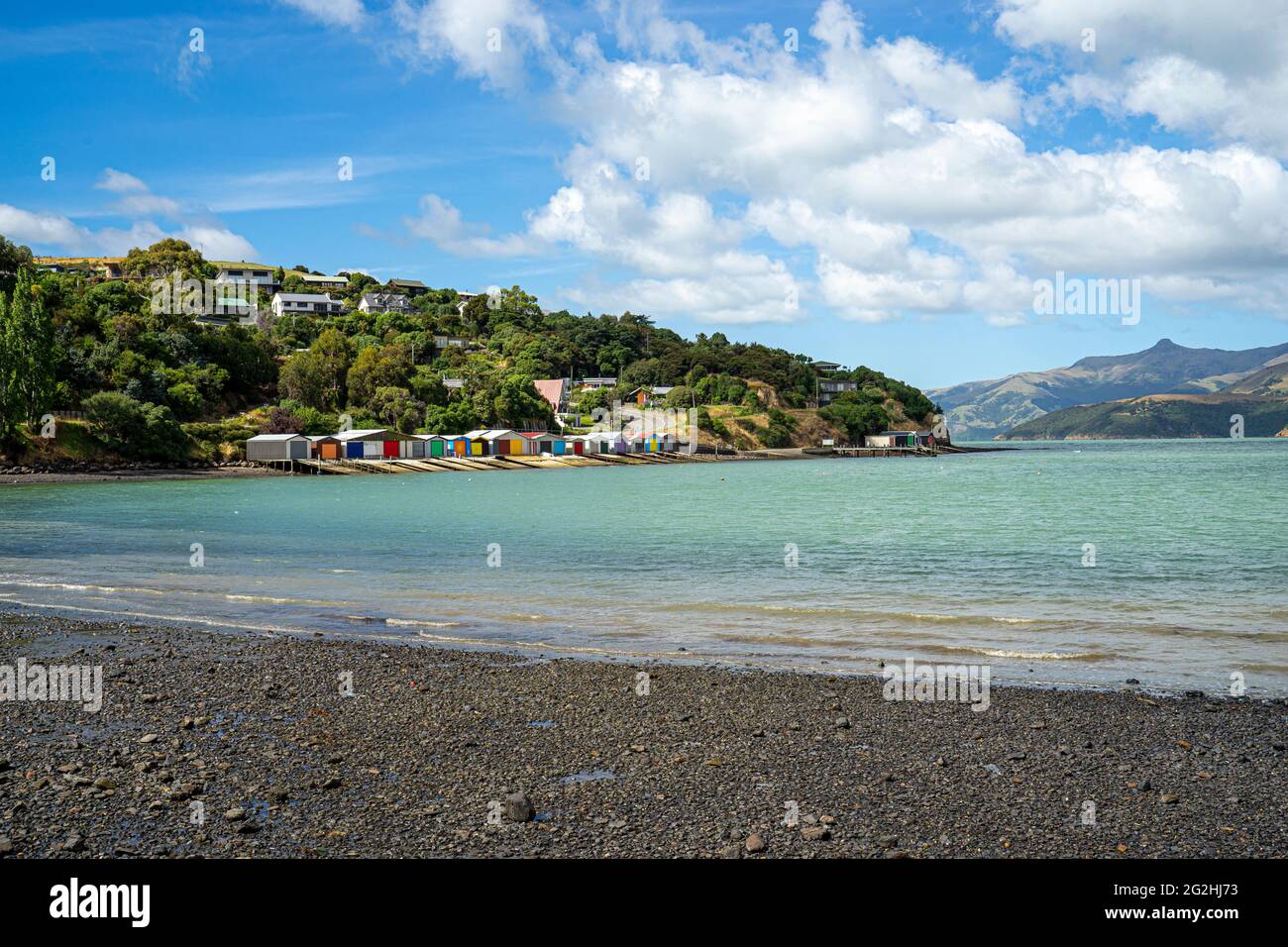 Serres à Duvauchelle, péninsule de Banks, côte est de l'île du Sud, région de Canterbury, Nouvelle-Zélande Banque D'Images