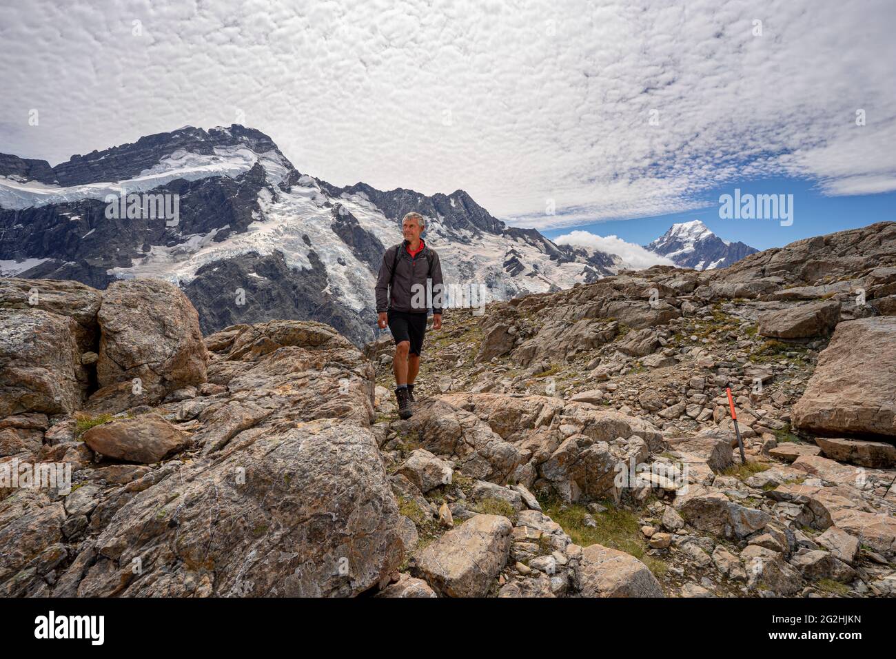 Mueller Hut route dans le parc national de Mount Cook, Île du Sud, Nouvelle-Zélande Banque D'Images