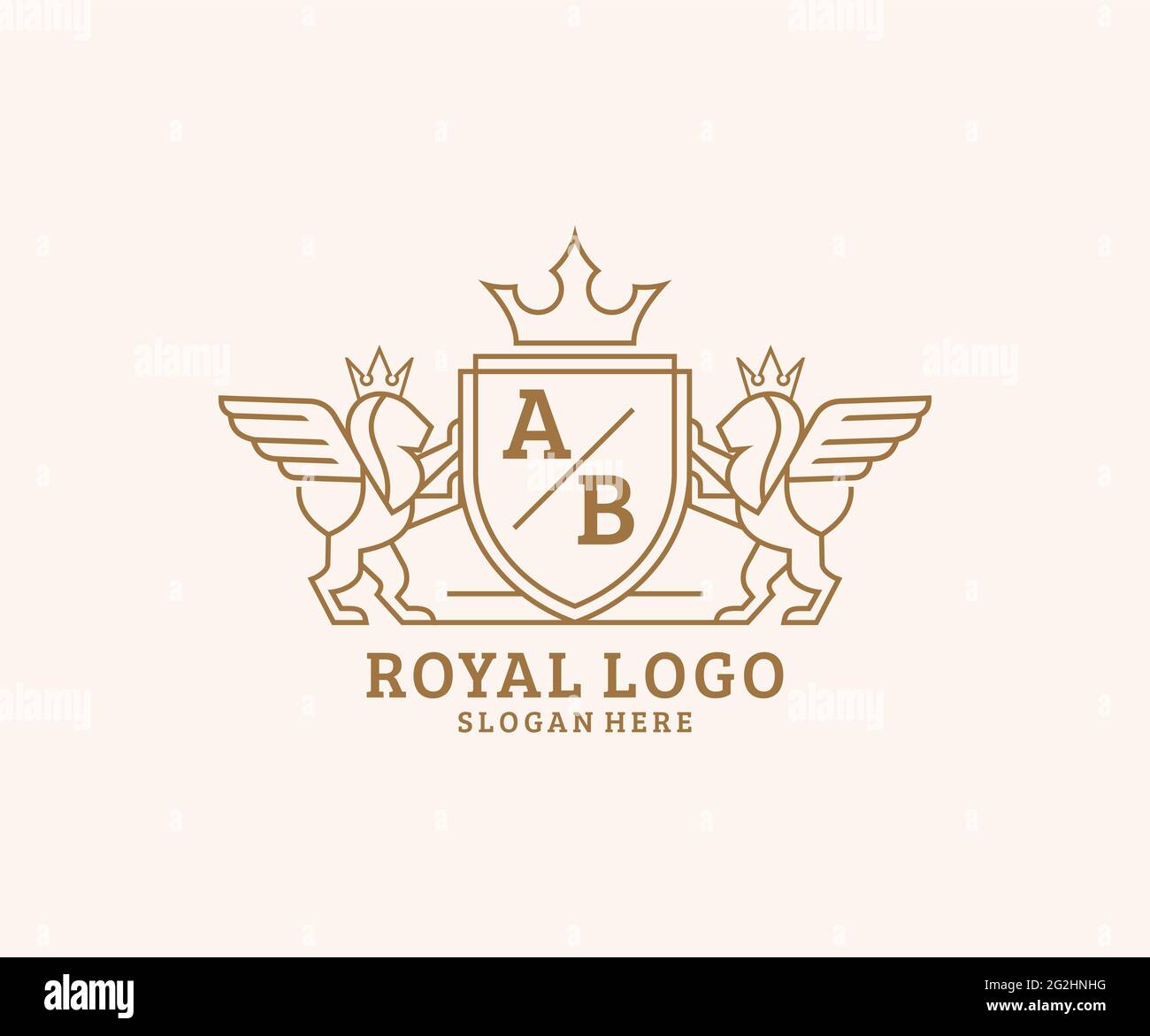 AB lettre Lion Royal Luxury Heraldic, Crest logo template dans l'art vectoriel pour restaurant, Royalty, Boutique, café, Hôtel, Héraldique, bijoux, mode et Illustration de Vecteur