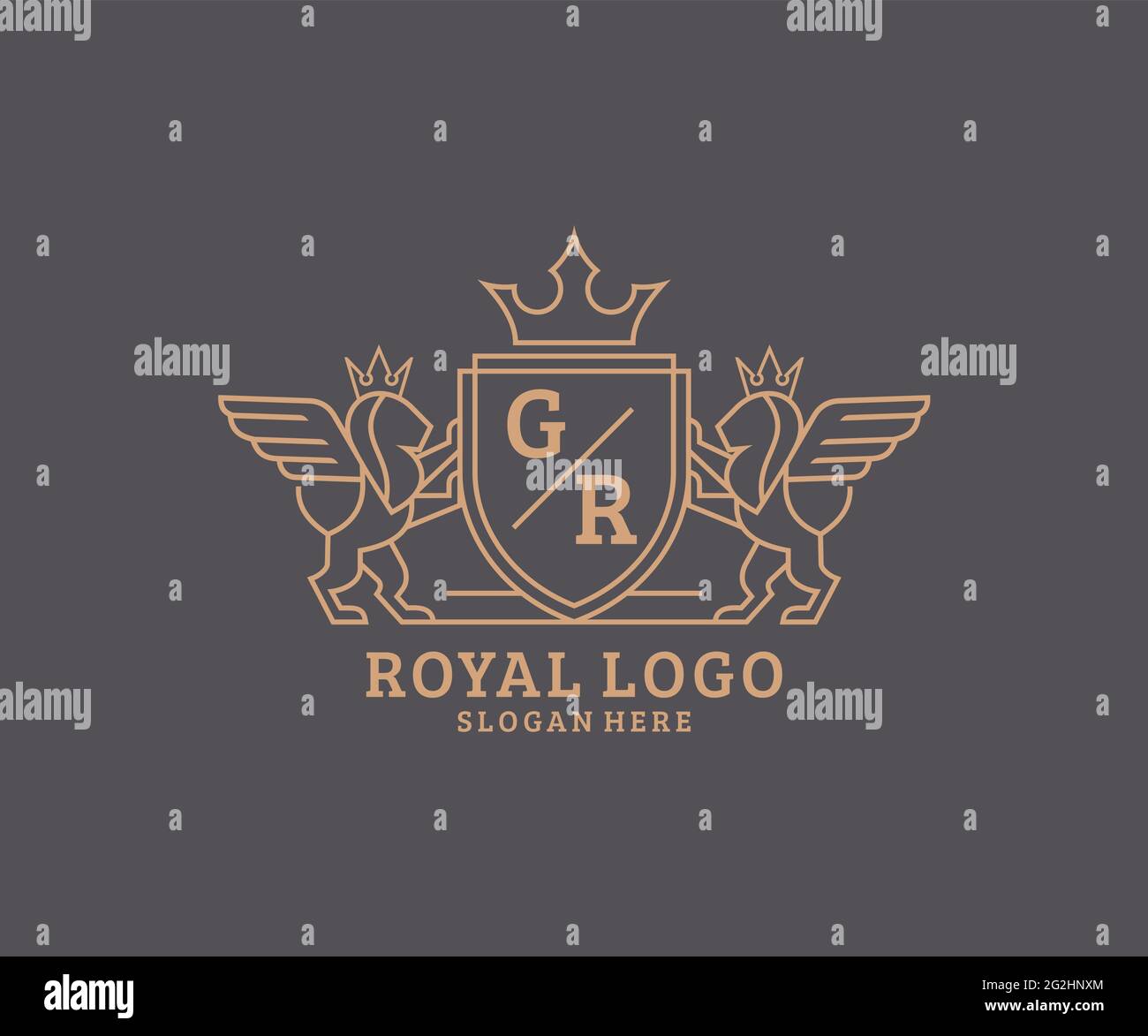 GR Letter Lion Royal Luxury Heraldic, Crest logo template dans l'art vectoriel pour restaurant, Royalty, Boutique, café, Hôtel, Héraldique, bijoux, mode et Illustration de Vecteur