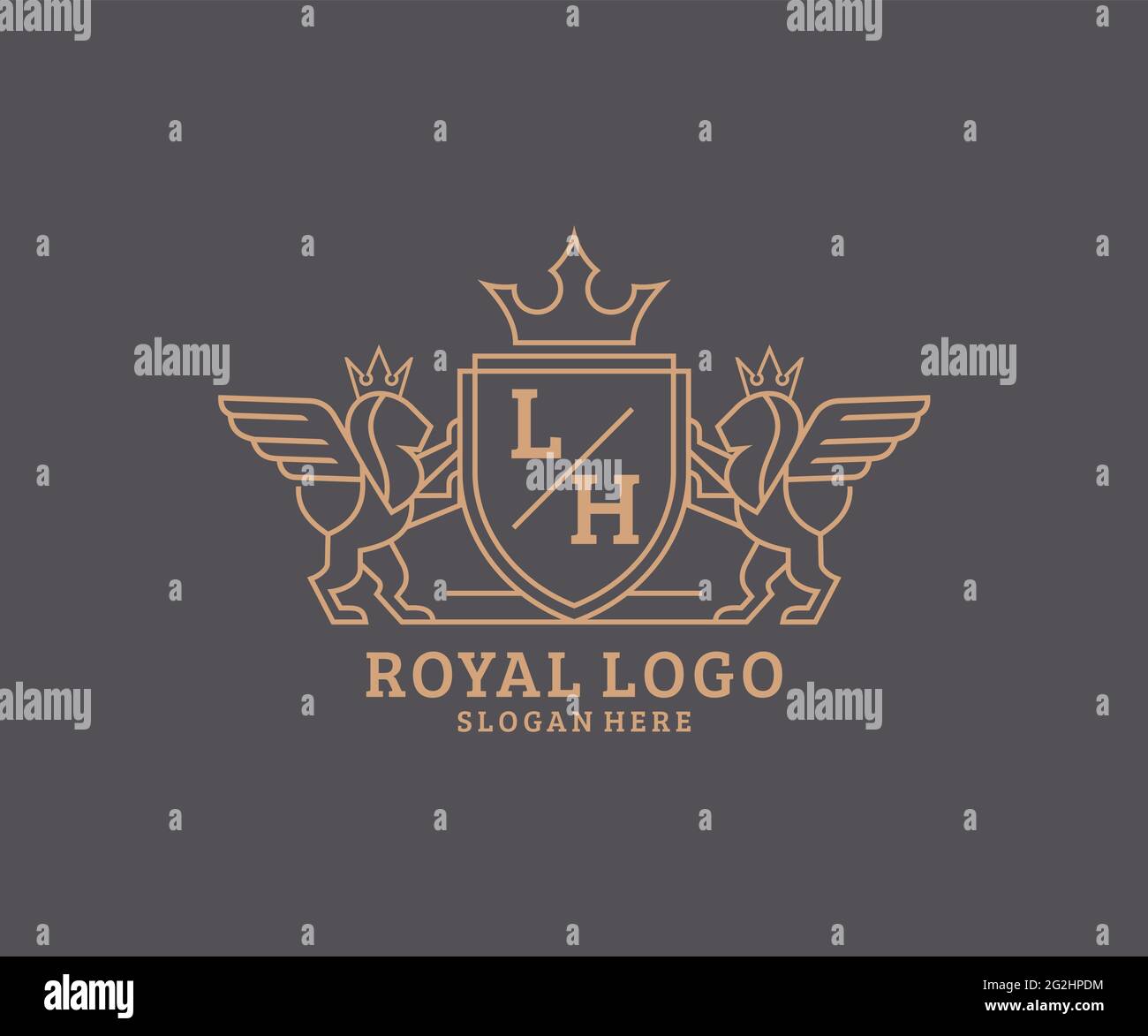 LH Letter Lion Royal Luxury Heraldic, Crest logo template dans l'art vectoriel pour restaurant, Royalty, Boutique, café, Hôtel, Héraldique, bijoux, mode et Illustration de Vecteur