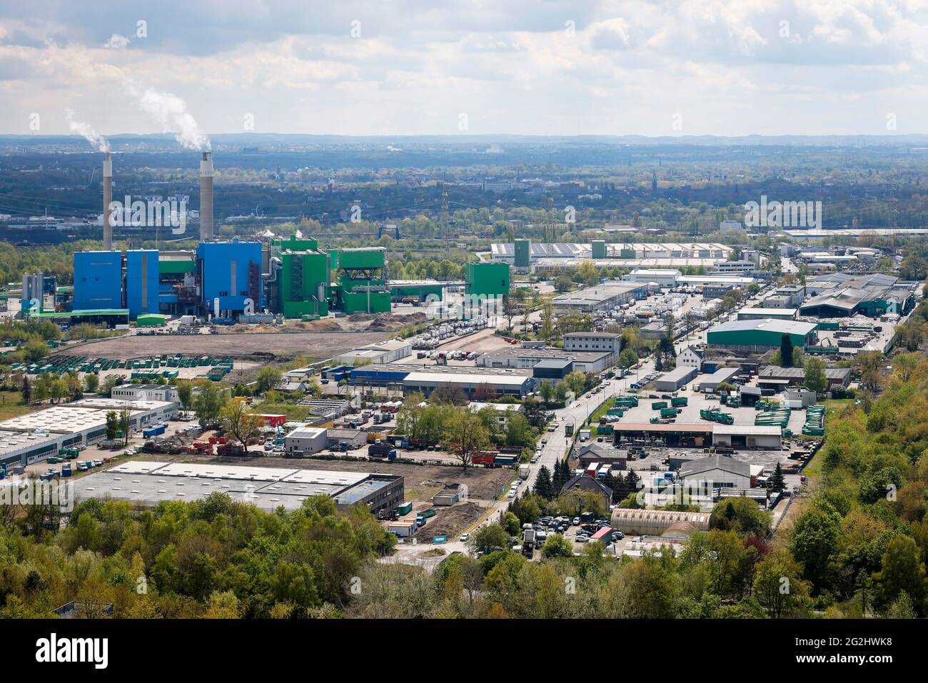 Herten, région de la Ruhr, Rhénanie-du-Nord-Westphalie, Allemagne - zone industrielle, centrale de déchets AGR-RZR Herten, la société d'élimination des déchets Ruhrgebiet (AGR) exploite une usine d'incinération des déchets municipaux et commerciaux ainsi que des déchets dangereux à un seul endroit. Banque D'Images