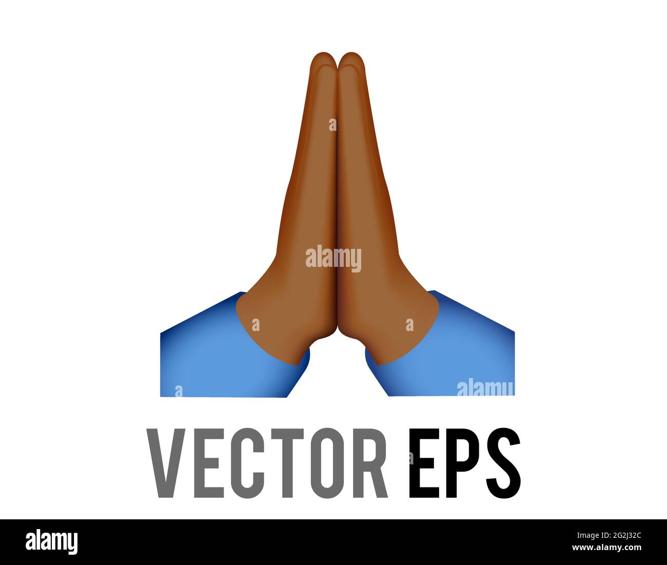 Le vecteur isolé deux mains de ton foncé de peau placées ensemble, merci ou icône de prière Illustration de Vecteur