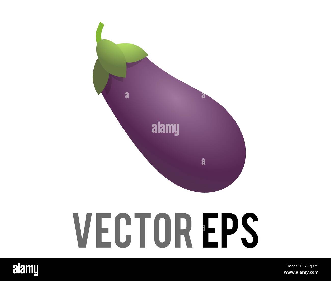 Le vecteur isolé long, bulbeux, brillant dégradé violet aubergine ou icône aubergine avec tige feuille. Illustration de Vecteur