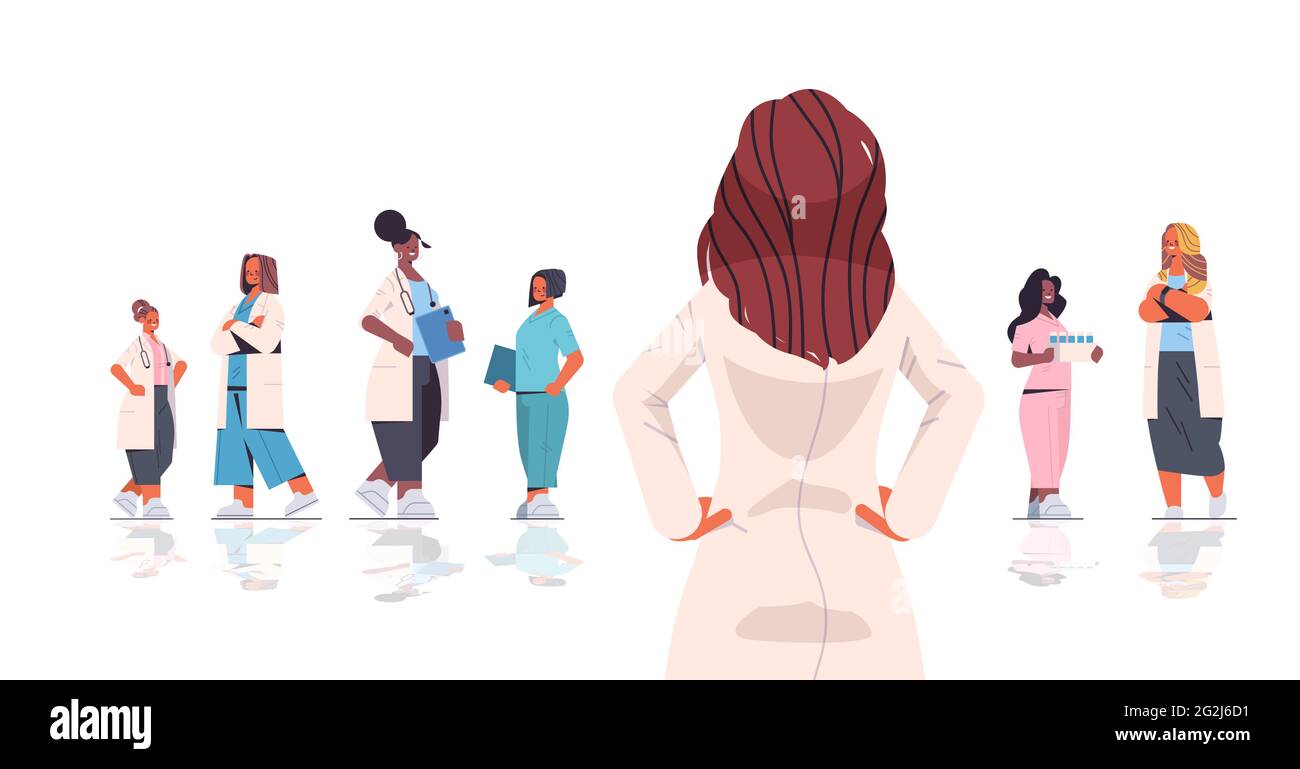une équipe de professionnels de la santé mêle les femmes de race médecins en uniforme travaillant ensemble médecine concept de santé Illustration de Vecteur
