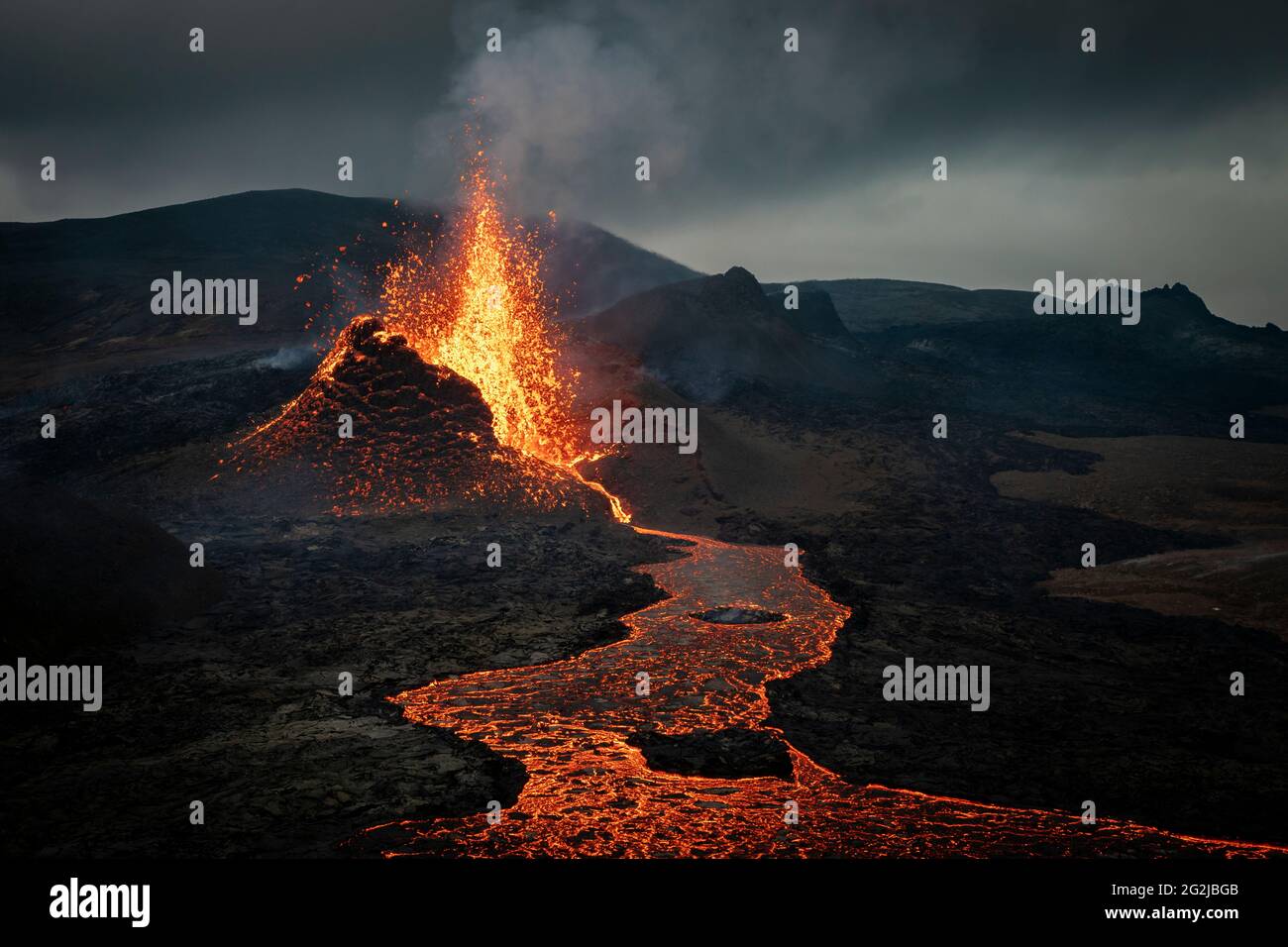 Mars 2021 éruption du volcan Faggadalsfjall, Islande Banque D'Images