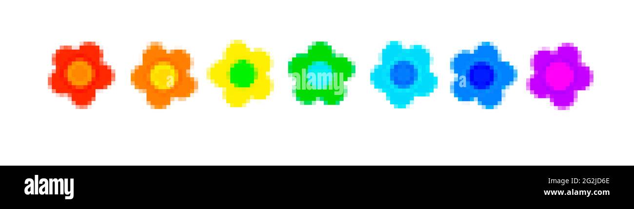 Des fleurs hippie colorées en pixels s'affichent comme une illustration en 3-D. Banque D'Images