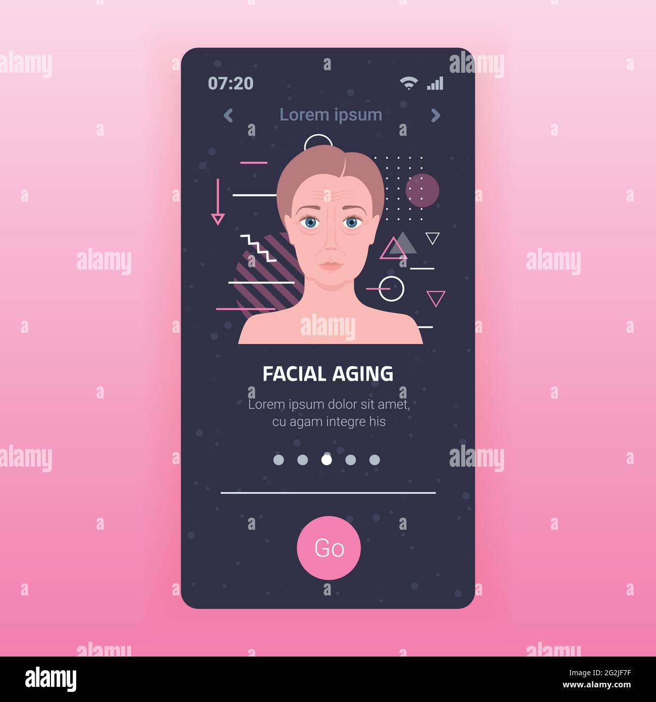 visage féminin avec rides visage vieillissement concept smartphone écran mobile application portrait espace de copie Illustration de Vecteur