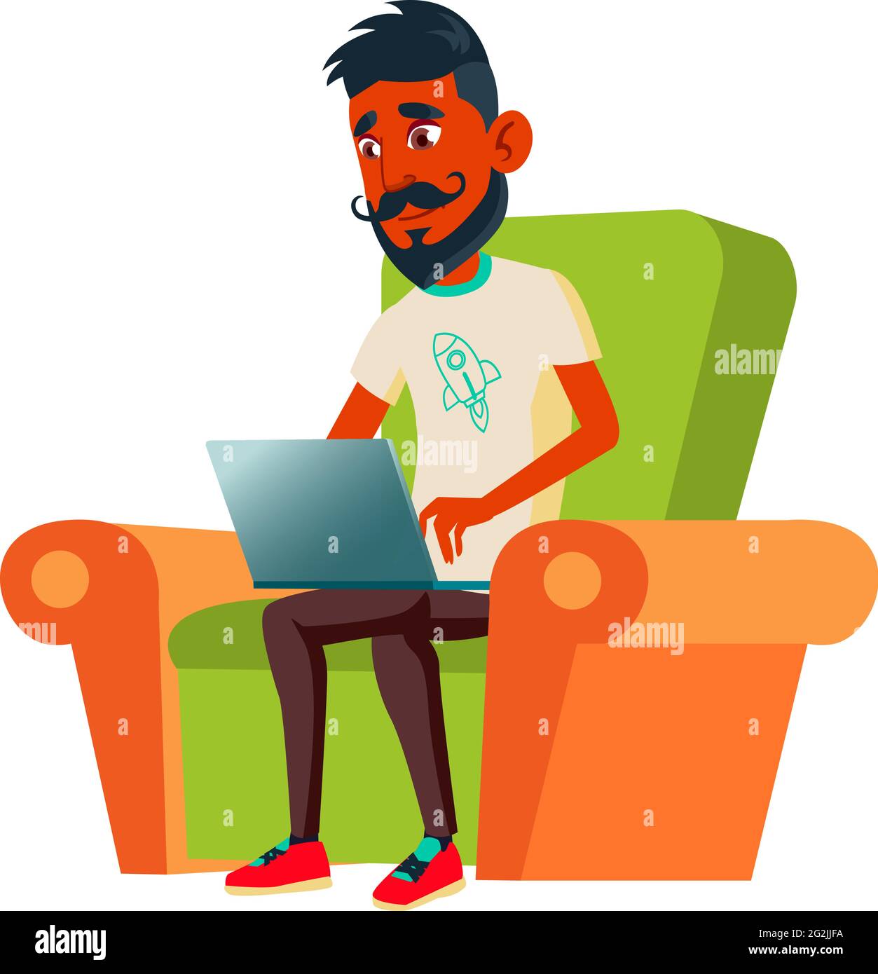 garçon assis dans un fauteuil et recherchant des informations dans le vecteur de dessin animé d'internet Illustration de Vecteur