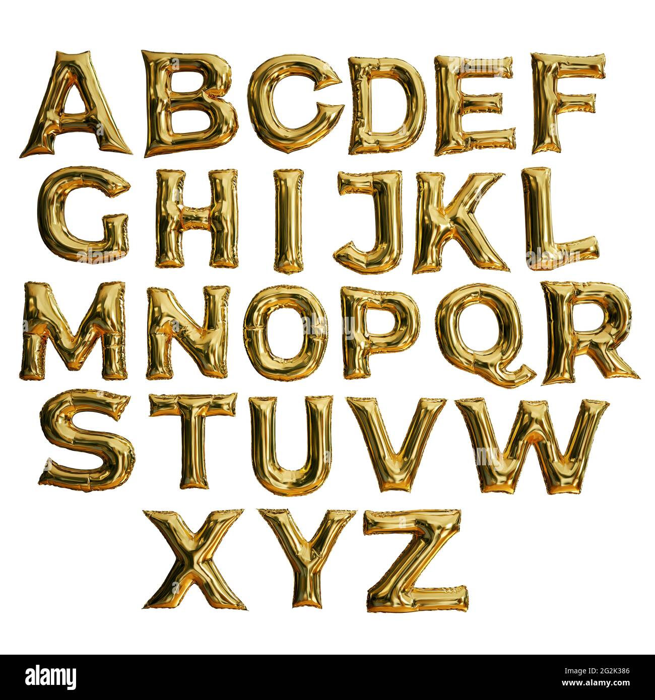 Bulle dorée de a À Z avec rendu 3d de texture d'arrière-plan blanc Banque D'Images