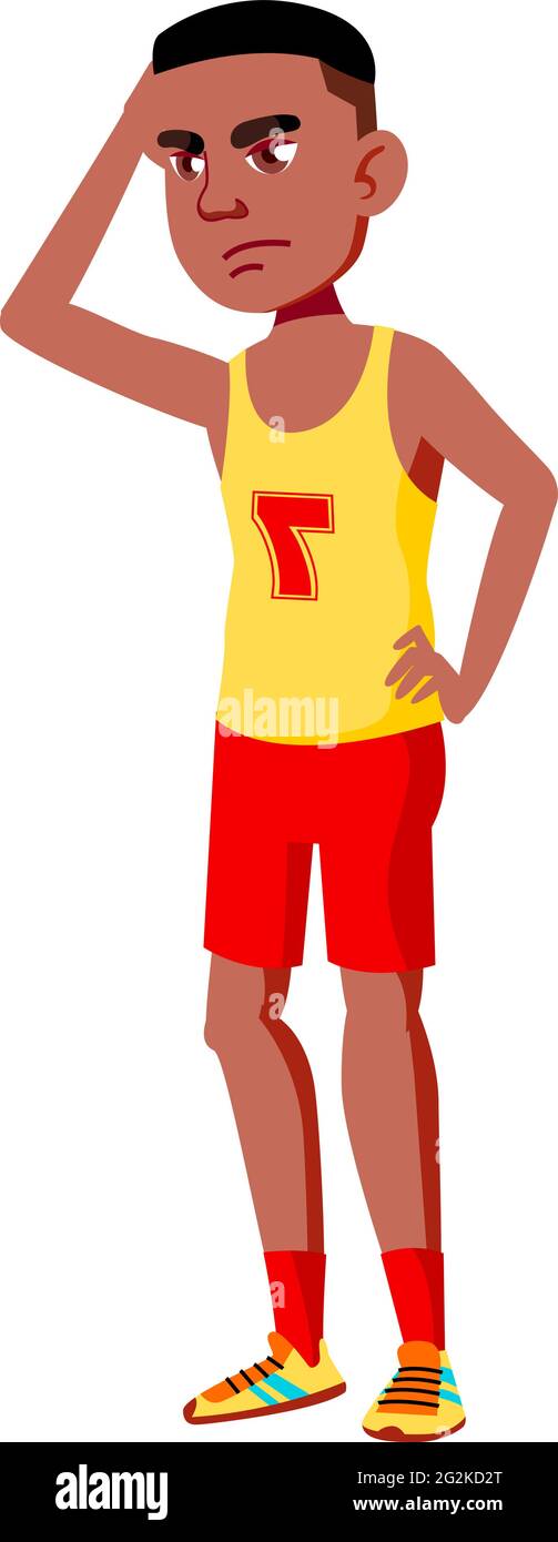 tristesse garçon joueur perdu dans le vecteur de dessin animé de jeu de basket-ball Illustration de Vecteur