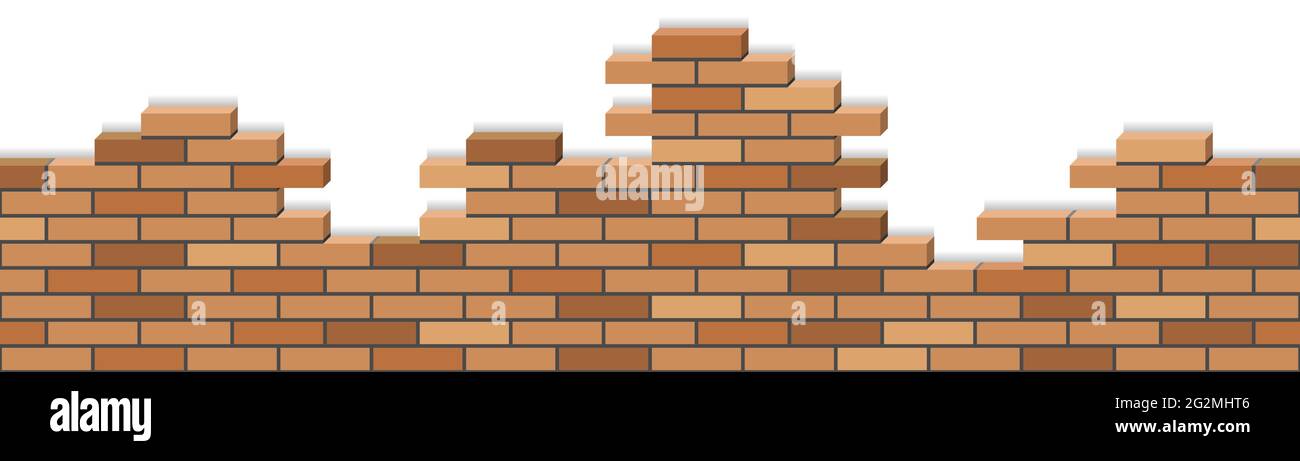 Mur de briques brisé, texture de maçonnerie isométrique 3d. Mur en pierre de brique sans couture pour dessin animé ou arrière-plan de jeu. Illustration vectorielle Illustration de Vecteur