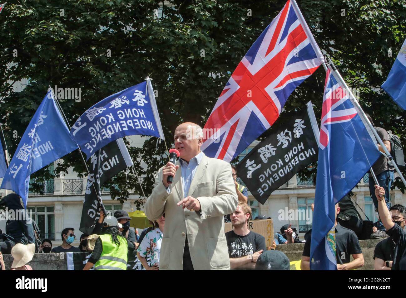 Londres Royaume-Uni 12 juin 2021 Sir Iain Duncan Smith député s'exprimant à Hong Kong Liberty Now, Democracy for Hong Kong (D4HK)、l'année 2021 marque le 2ème anniversaire de la révolution de Hong Kong de 2019, Le 180ème anniversaire de Hong Kong moderne et le 80ème anniversaire de la bataille de Hong Kong. Paul Quezada-Neiman/Alamy Live News Banque D'Images