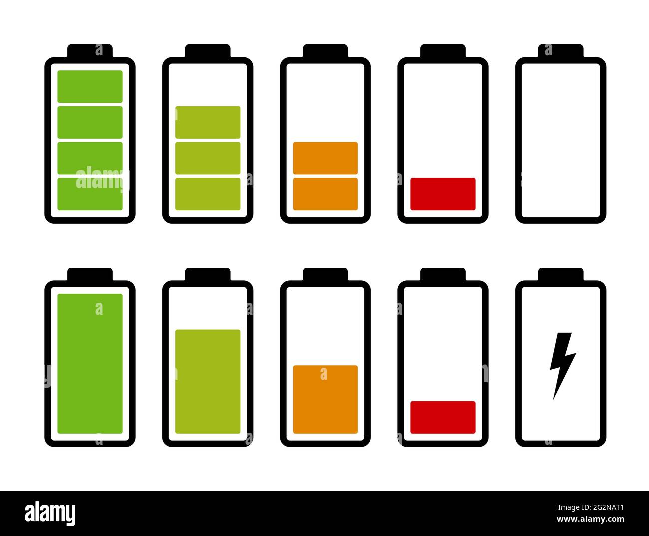 Indicateur de niveau de charge de la batterie. Ensemble d'icônes de batterie  Image Vectorielle Stock - Alamy
