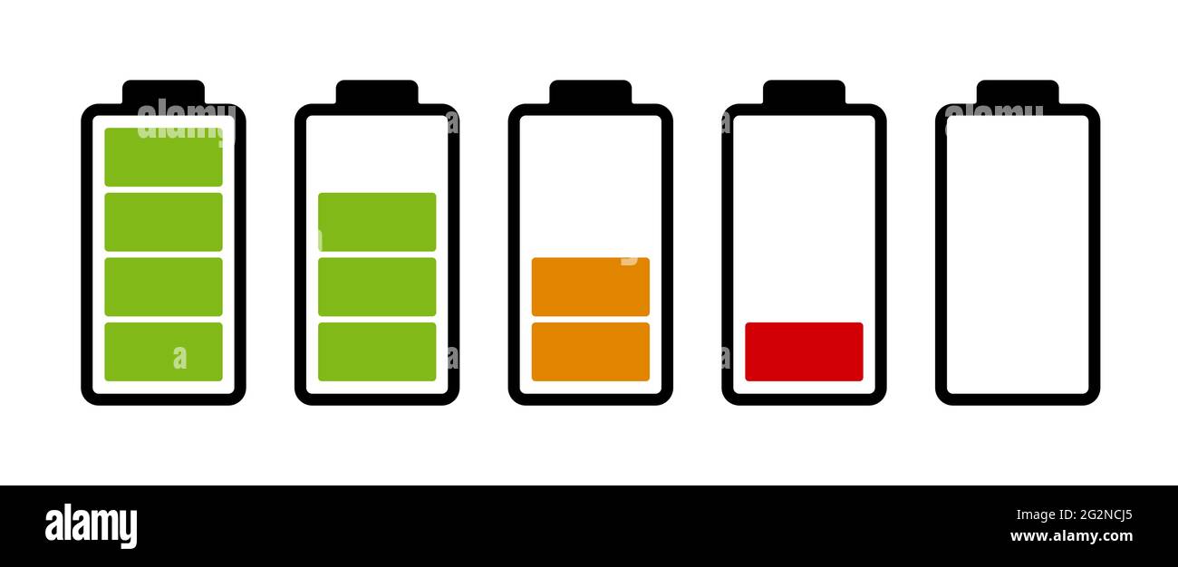 Indicateur de niveau de charge de la batterie. Icône du jeu de piles Illustration de Vecteur