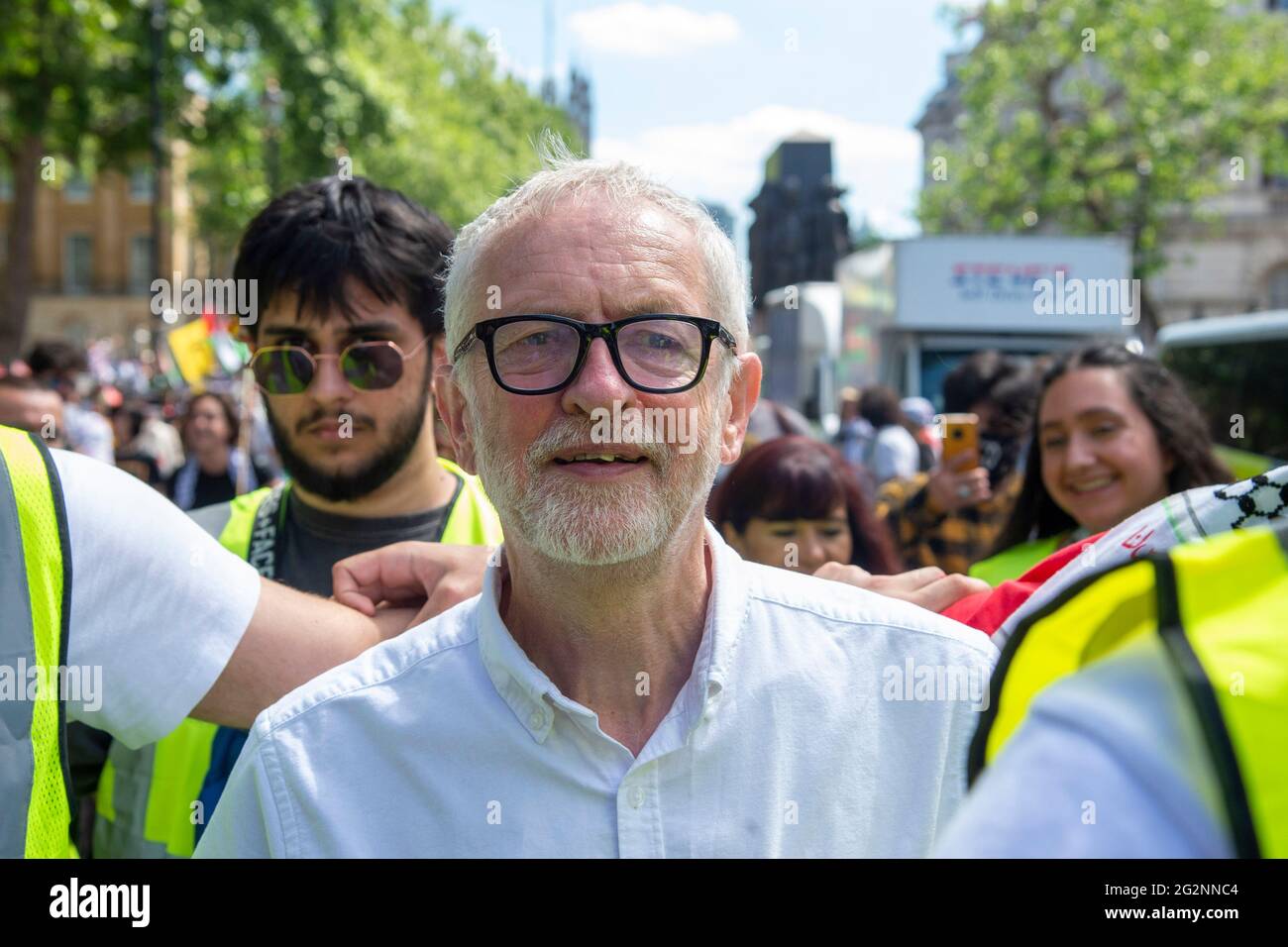 Londres, Royaume-Uni. 12 juin 2021. Jeremy Corbyn participe à la manifestation Justice pour la Palestine devant Downing Street à Londres. Crédit : SOPA Images Limited/Alamy Live News Banque D'Images