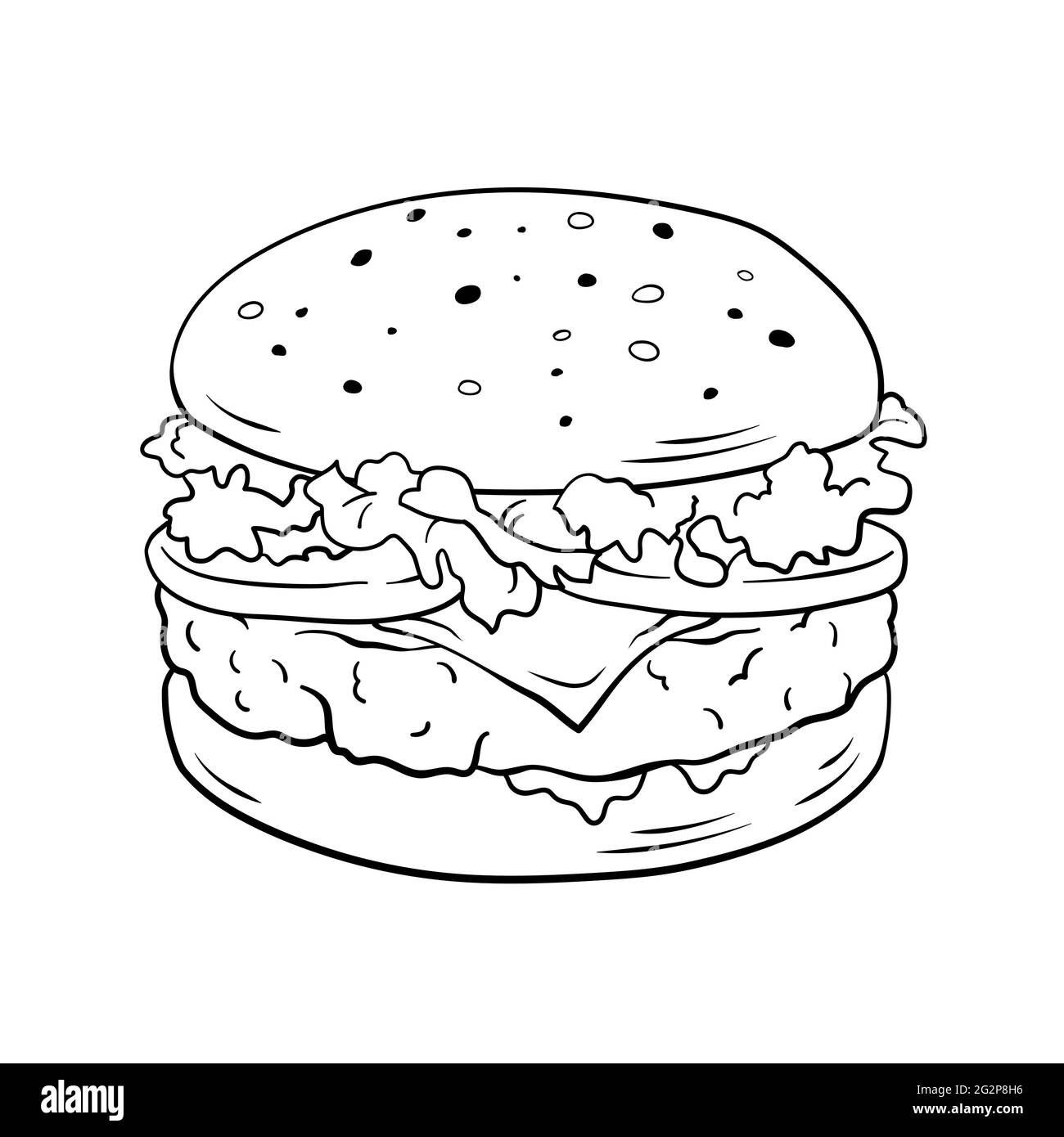 Hamburger. Illustration vectorielle dessinée à la main, style de dessin animé. Illustration de Vecteur