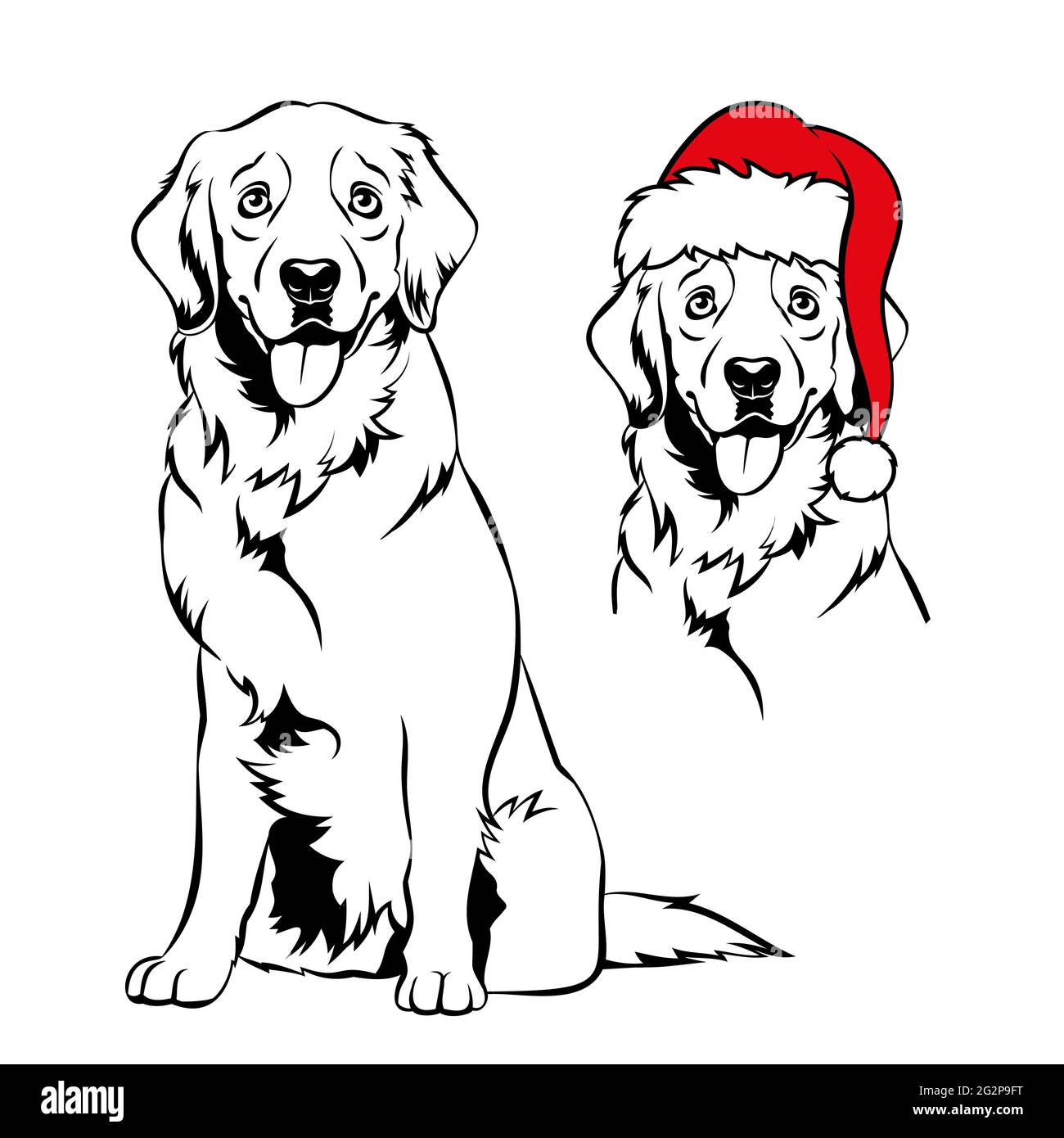 Golden Retriver avec chapeau de père Noël. Portrait de chien de Noël Labrador. Joyeux texte de woofmas. Illustration vectorielle. Illustration de Vecteur