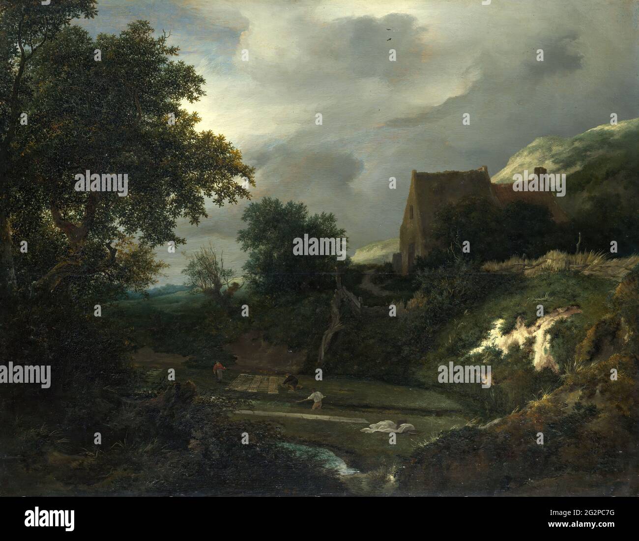Jacob Van Ruisdael - un terrain de blanchiment dans une Hollow par un Cottage Banque D'Images