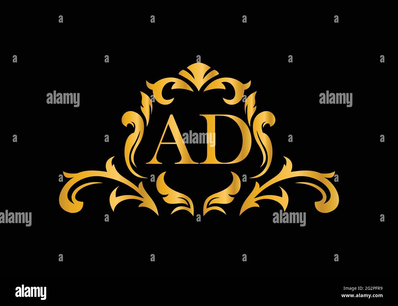 Lettres alphabétiques de luxe AD. Alphabet floral doré . Initiales du monogramme parfaitement pour les invitations de mariage, carte de voeux, logo, et autre design. Illustration de Vecteur