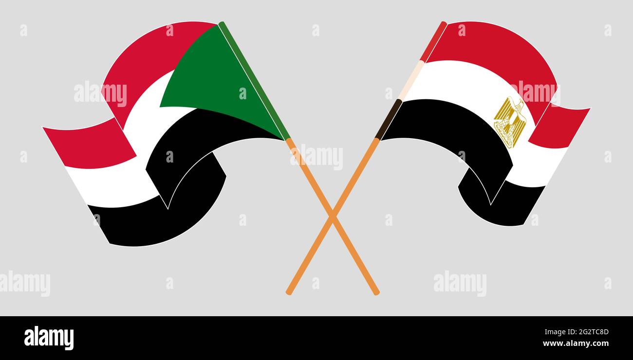Les drapeaux croisés et agités du Soudan et de l'Égypte. Illustration vectorielle Illustration de Vecteur
