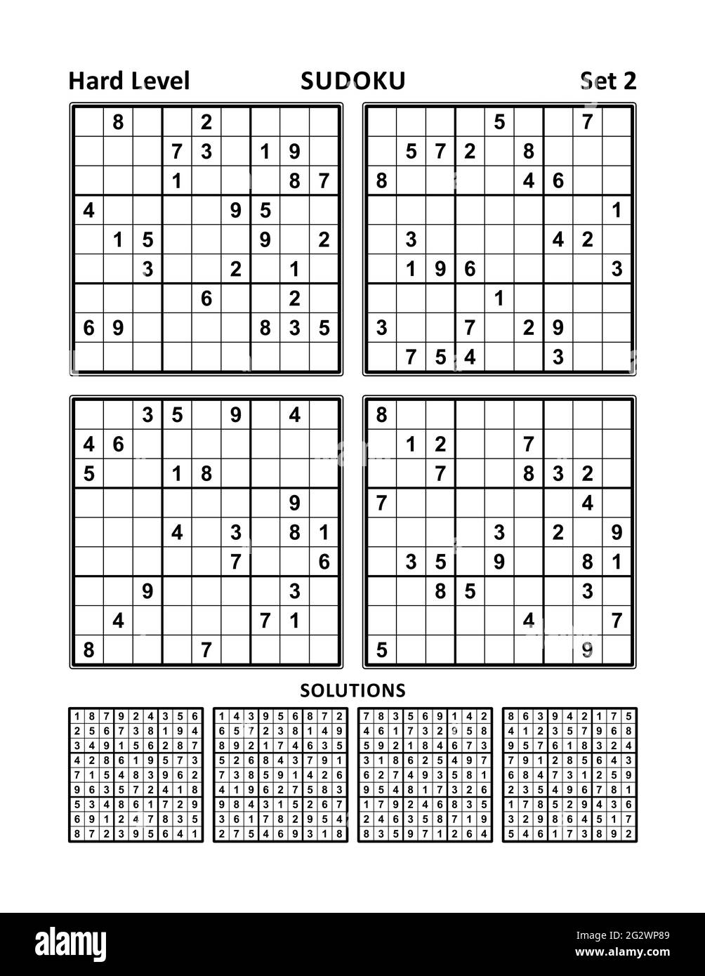 Quatre jeux de sudoku de niveau dur, avec des réponses. Ensemble 2. Banque D'Images