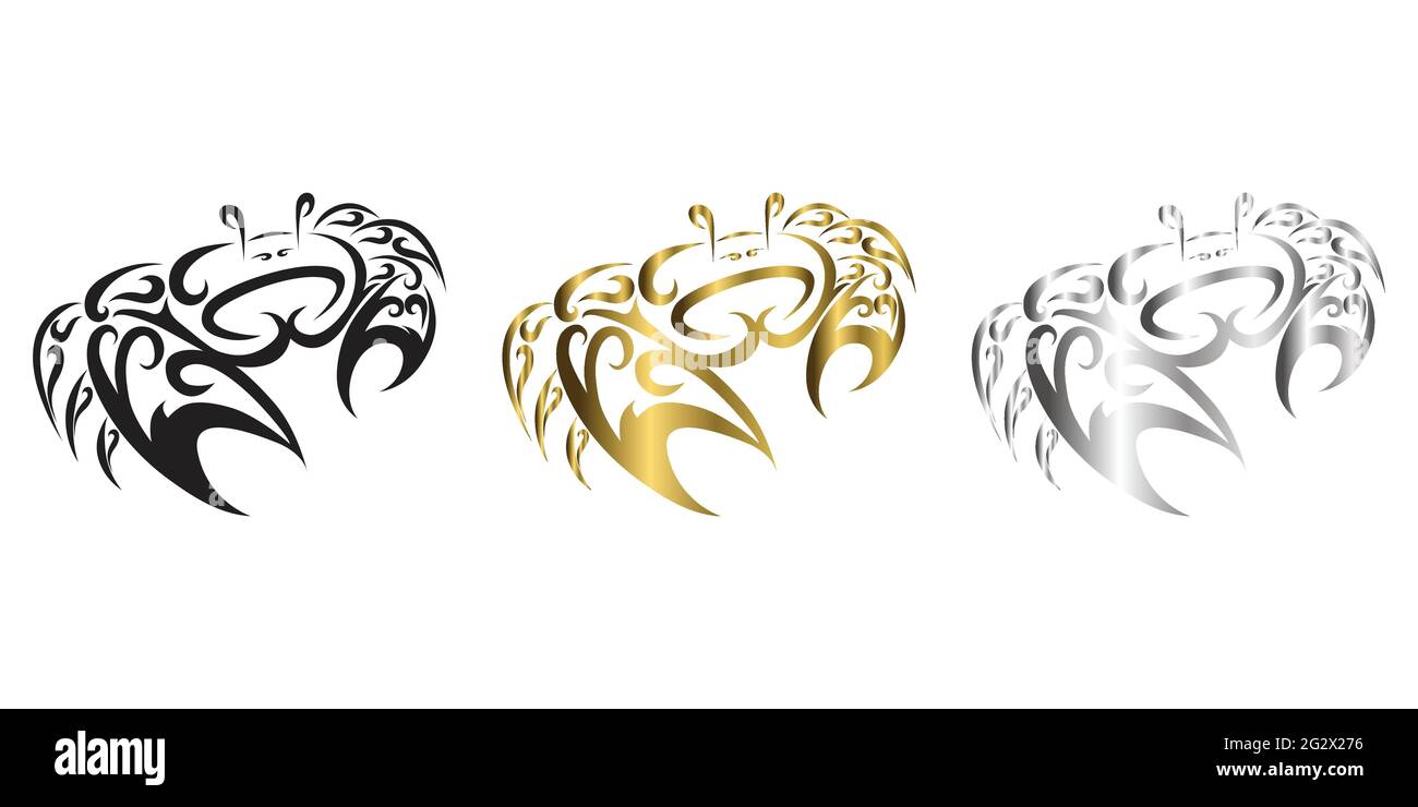 Logo vectoriel de ligne d'un crabe il est signe du cancer zodiaque il ya trois couleur noir or argent Illustration de Vecteur