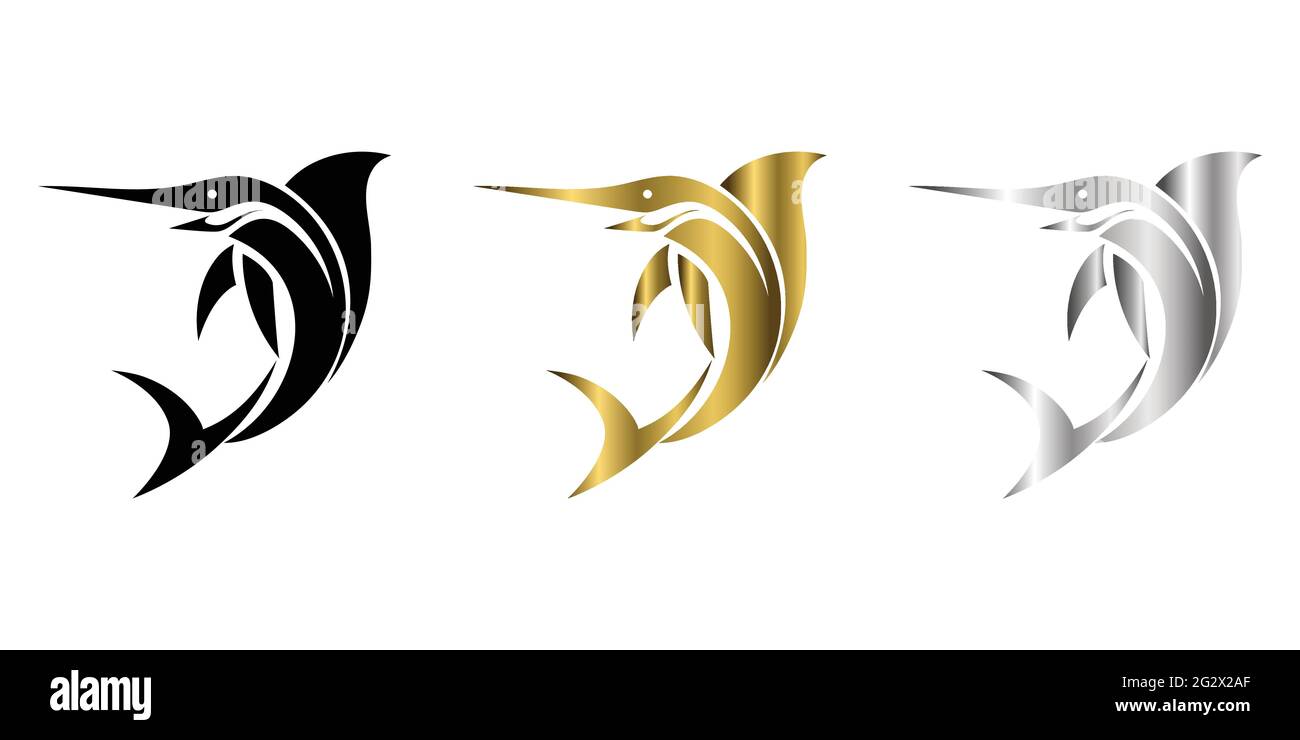 Trois couleurs noir or argent ligne art illustration vectorielle sur un fond blanc d'un voilier adapté à la fabrication du logo Illustration de Vecteur