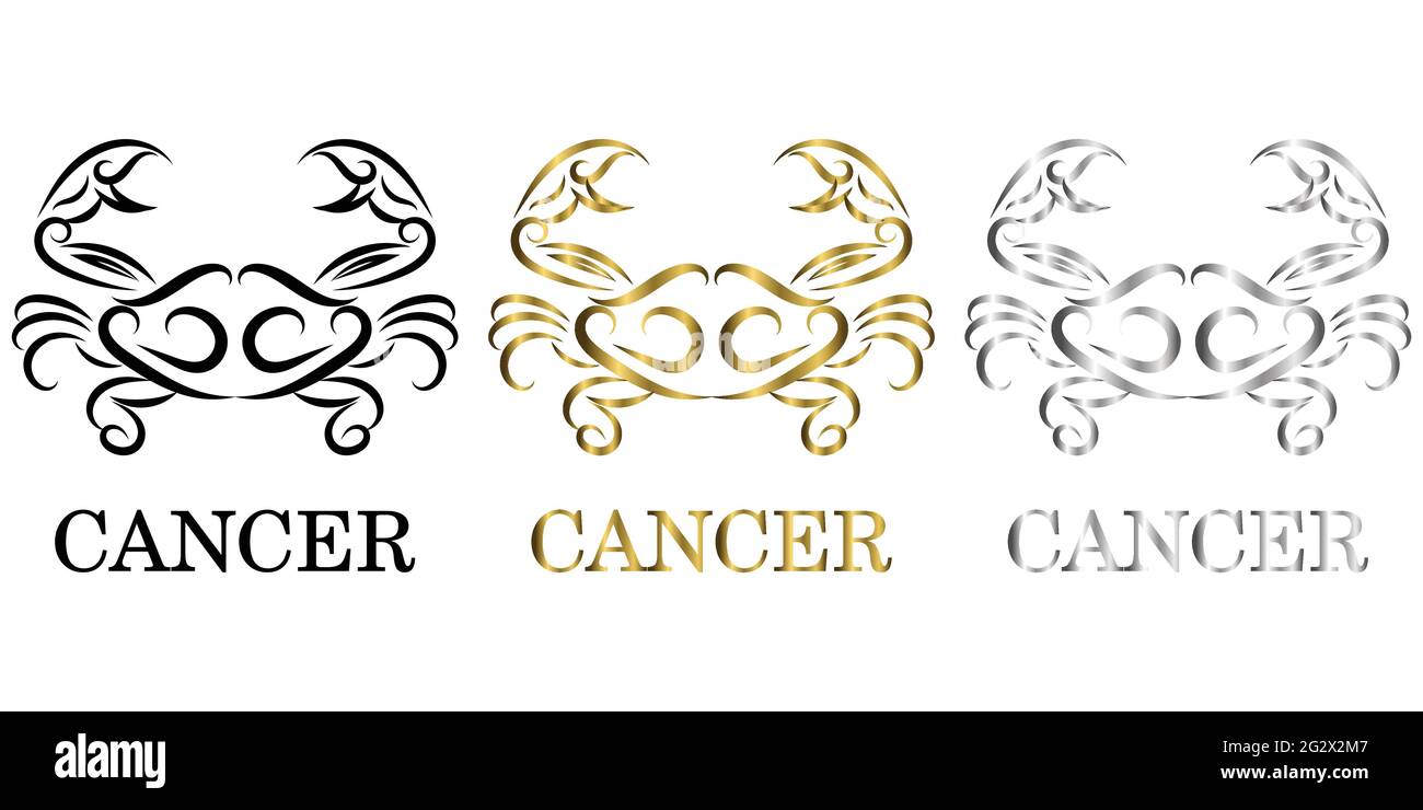 Logo vectoriel de ligne d'un crabe il est signe du cancer zodiaque il ya trois couleur noir or argent Illustration de Vecteur