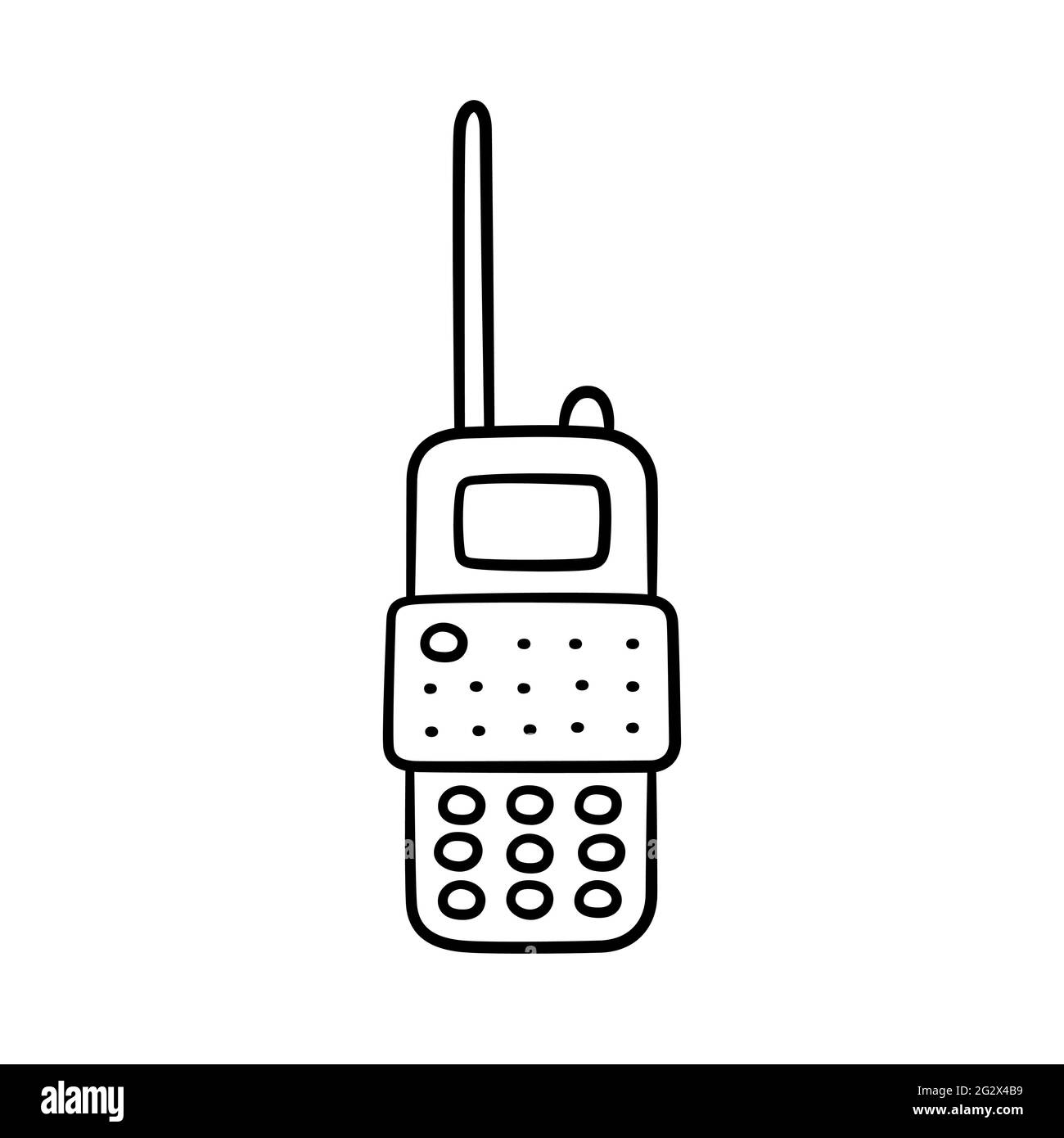 Icône représentant un émetteur radio portable dessiné à la main. Les enfants dessinant un talkie-walkie. Illustration vectorielle de style doodle sur fond blanc Illustration de Vecteur