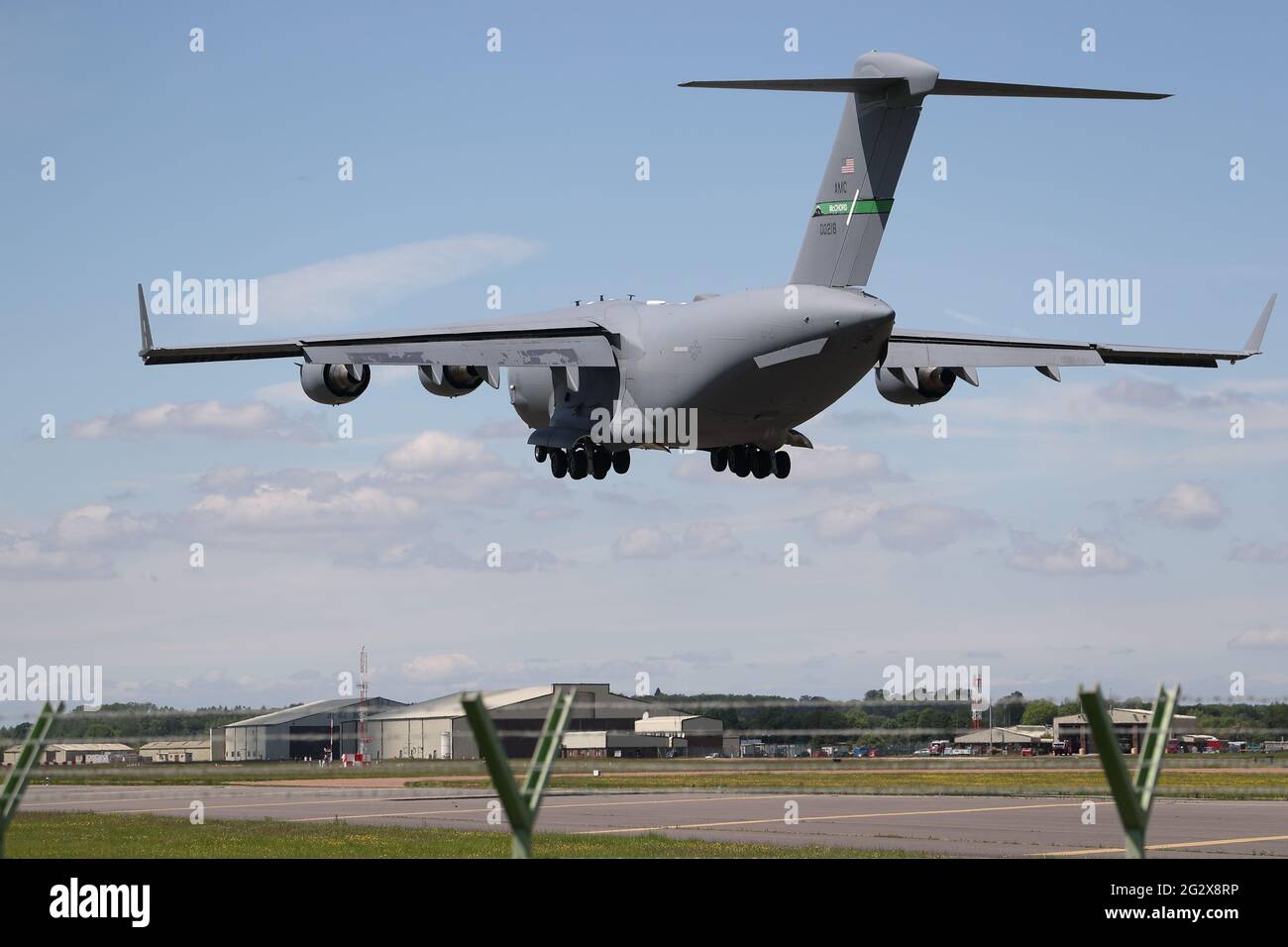 AVION cargo C-17 DE LA US Air Force atterrissant à RAF Fairford, Gloucestershire, Royaume-Uni Banque D'Images