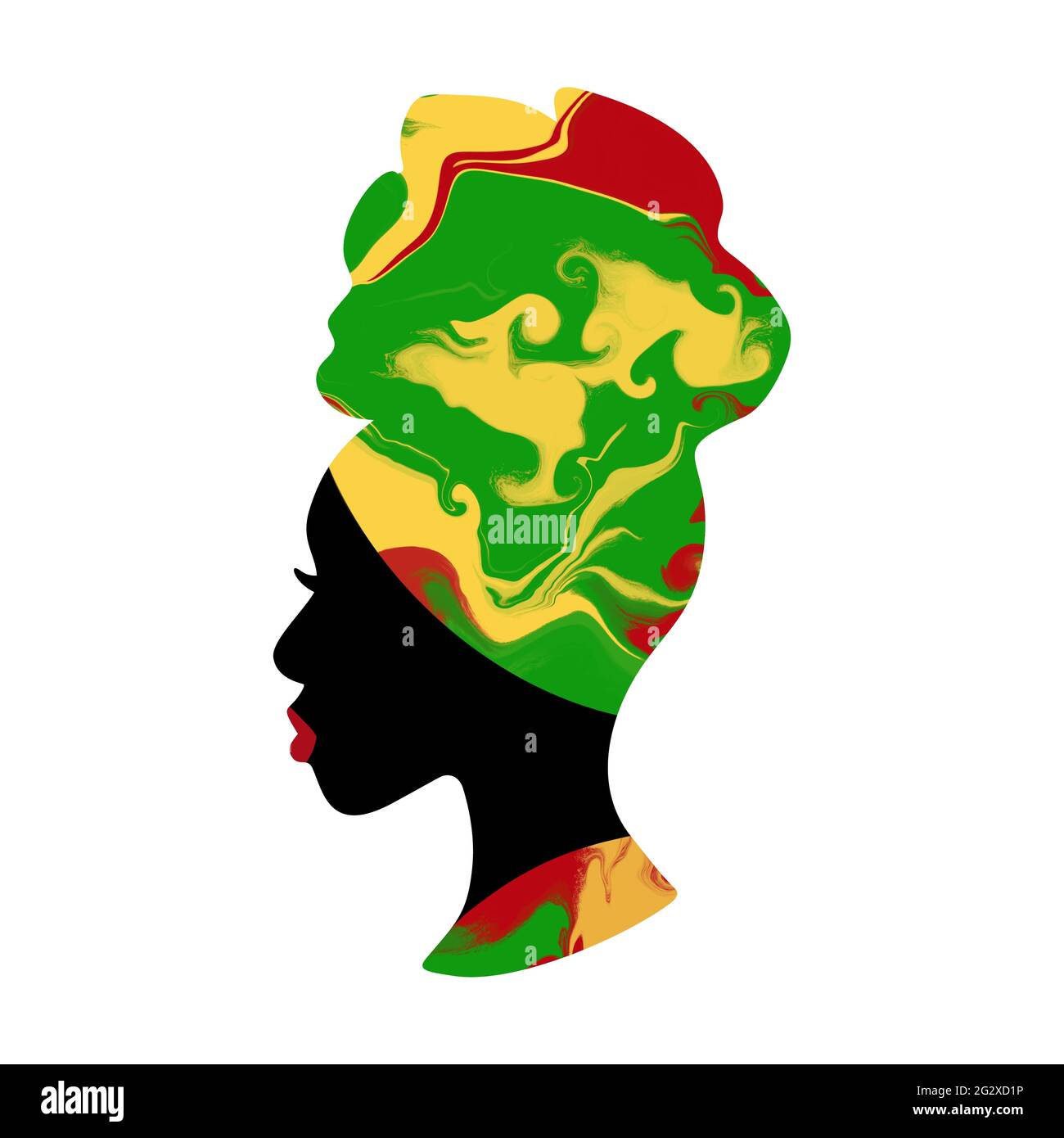Le profil de la femme noire est une tête de femme béatiful dans un enveloppement de tête traditionnel. Le dix-septième concept, mois de l'histoire des Noirs. Banque D'Images