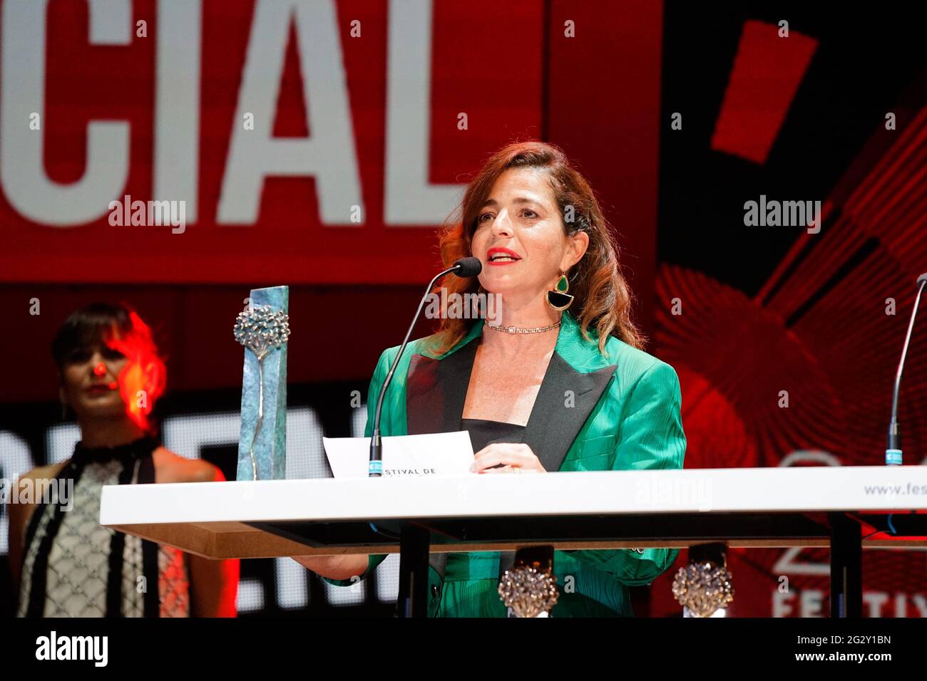 Malaga, Espagne. 12 juin 2021. Nora Navas vu pendant le Gala de clôture du Festival de Malaga 2021 au Teatro Cervantes.'El Ventre del Mar', un film réalisé par Agusti Villaronga, ont été le film le plus récompensé pendant le Festival de Malaga 2021. (Photo de Francis Gonzalez/SOPA Images/Sipa USA) crédit: SIPA USA/Alay Live News Banque D'Images