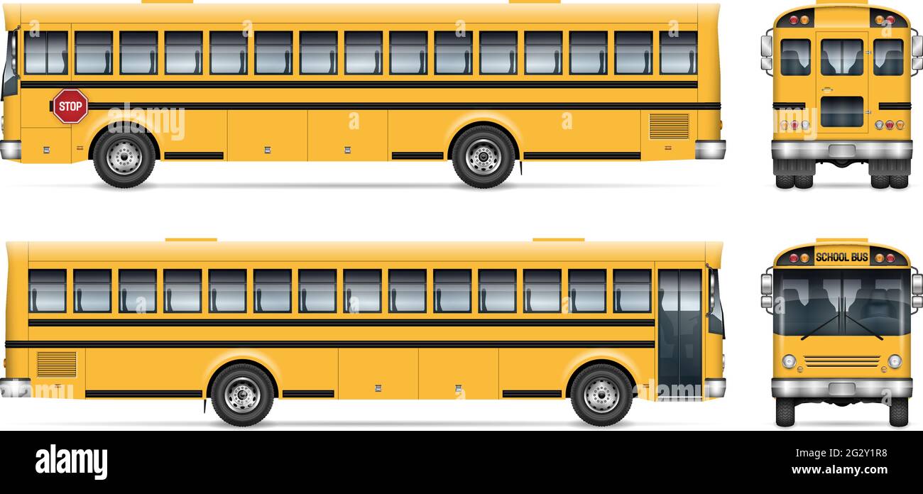 Maquette de bus scolaire. Modèle isolé de bus scolaire sur blanc pour la marque du véhicule, l'identité de l'entreprise. Modification et modification des couleurs faciles. Illustration de Vecteur