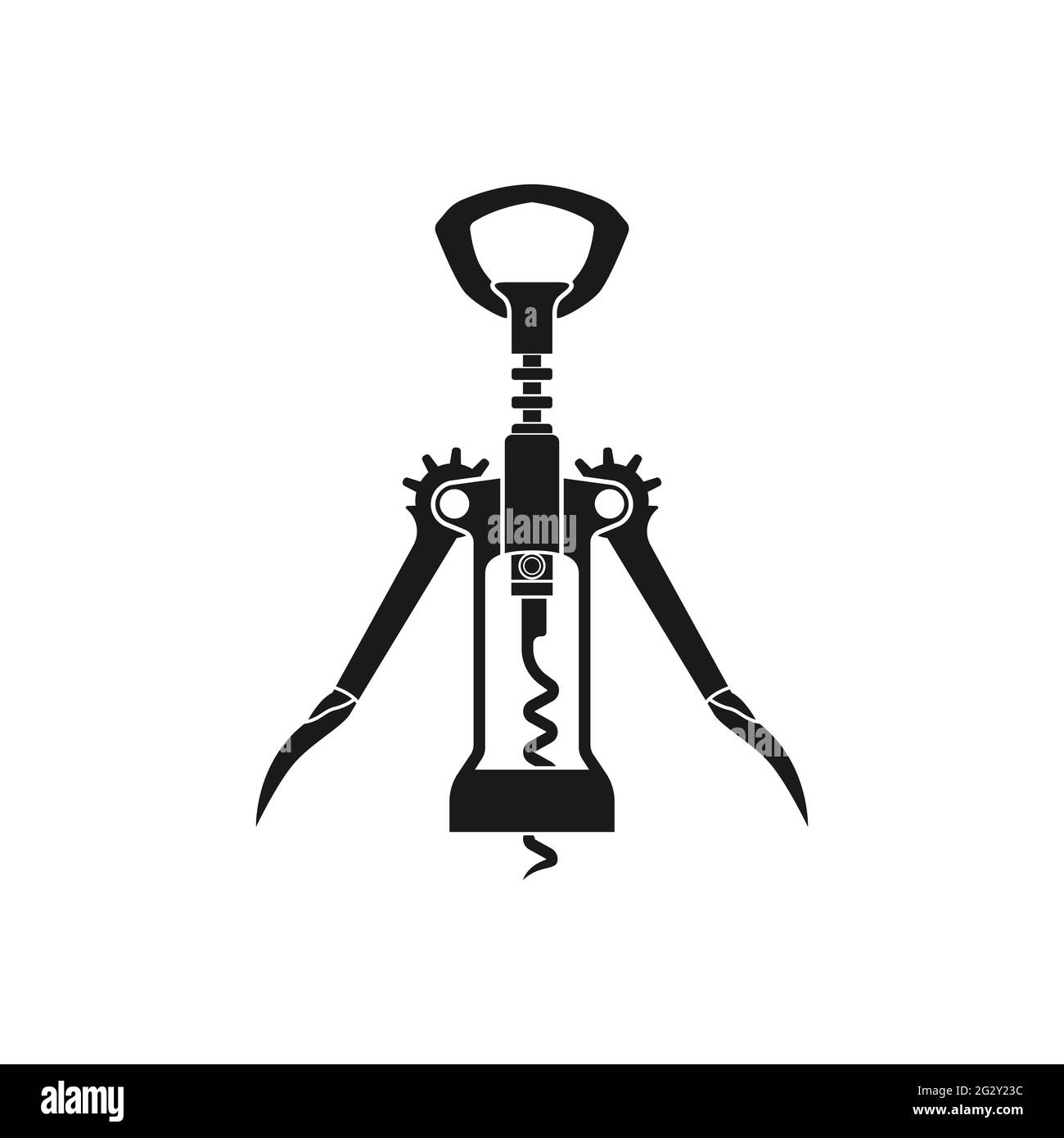 Icône vectorielle d'un tire-bouchon à deux leviers. Dispositif sous forme de tige métallique à vis avec une poignée à l'extrémité pour retirer les bouchons de bouteille. Illustration de Vecteur