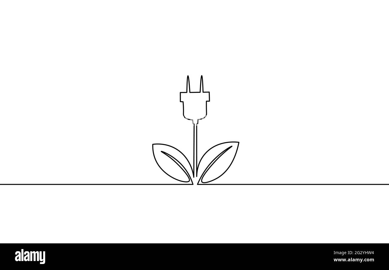 Concept de fiche d'énergie au néon vert art continu. Alimentation rechargeable électrique durable pour le stockage de l'énergie. Charge de la batterie Eco global Planet Illustration de Vecteur