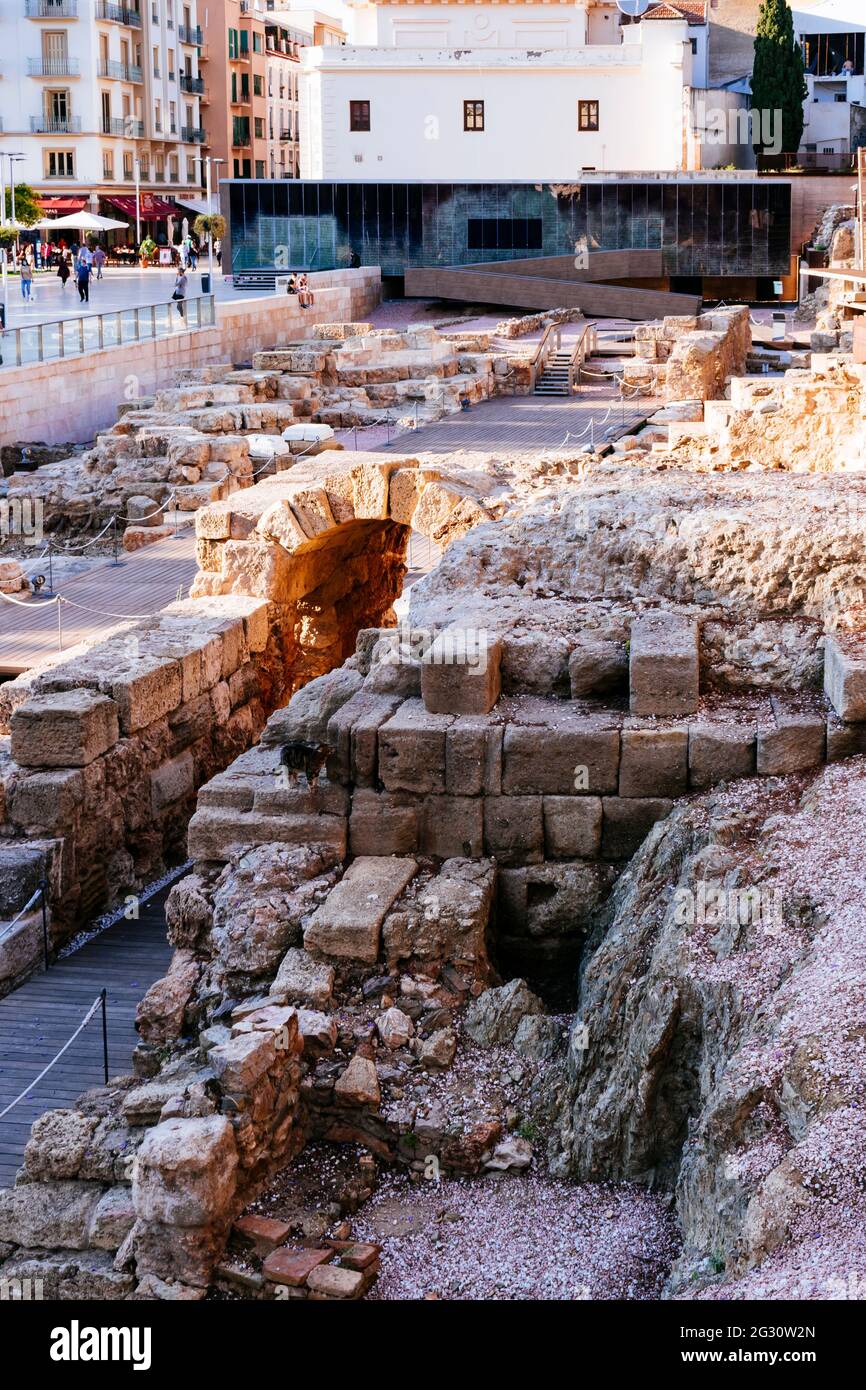 Le théâtre romain de Malaga sont les vestiges archéologiques de l'ancien théâtre Malacca et le principal vestige conservé de la présence romaine à Mala Banque D'Images