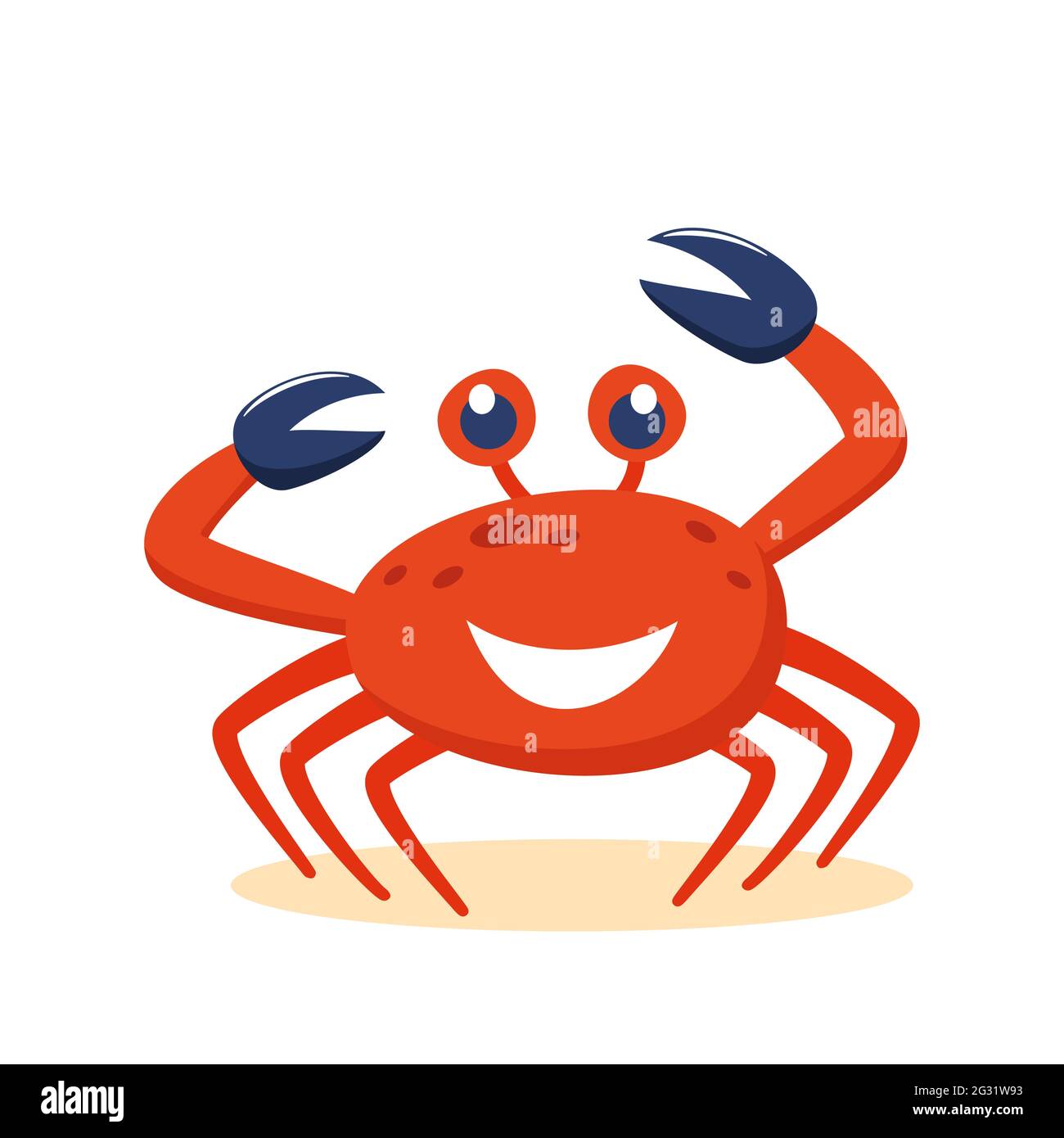 Adorable personnage de crabe rouge à dessin animé souriant. Illustration vectorielle amusante pour affiche, logo, carte de vœux, bannière, joli dessin animé Illustration de Vecteur