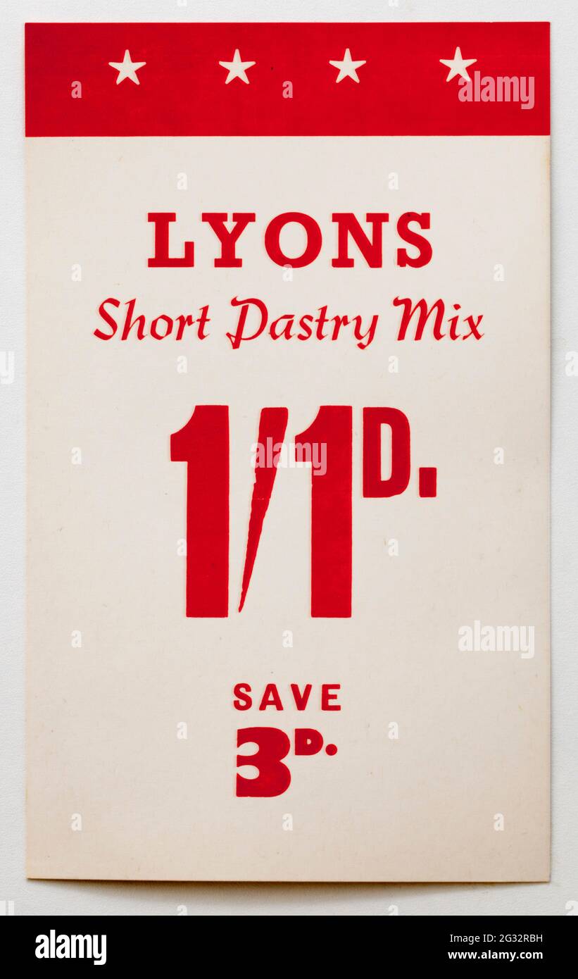 Vinatge années 1960 Boutique Publicité carte d'affichage des prix - Lyons Short Pastry Mix Banque D'Images